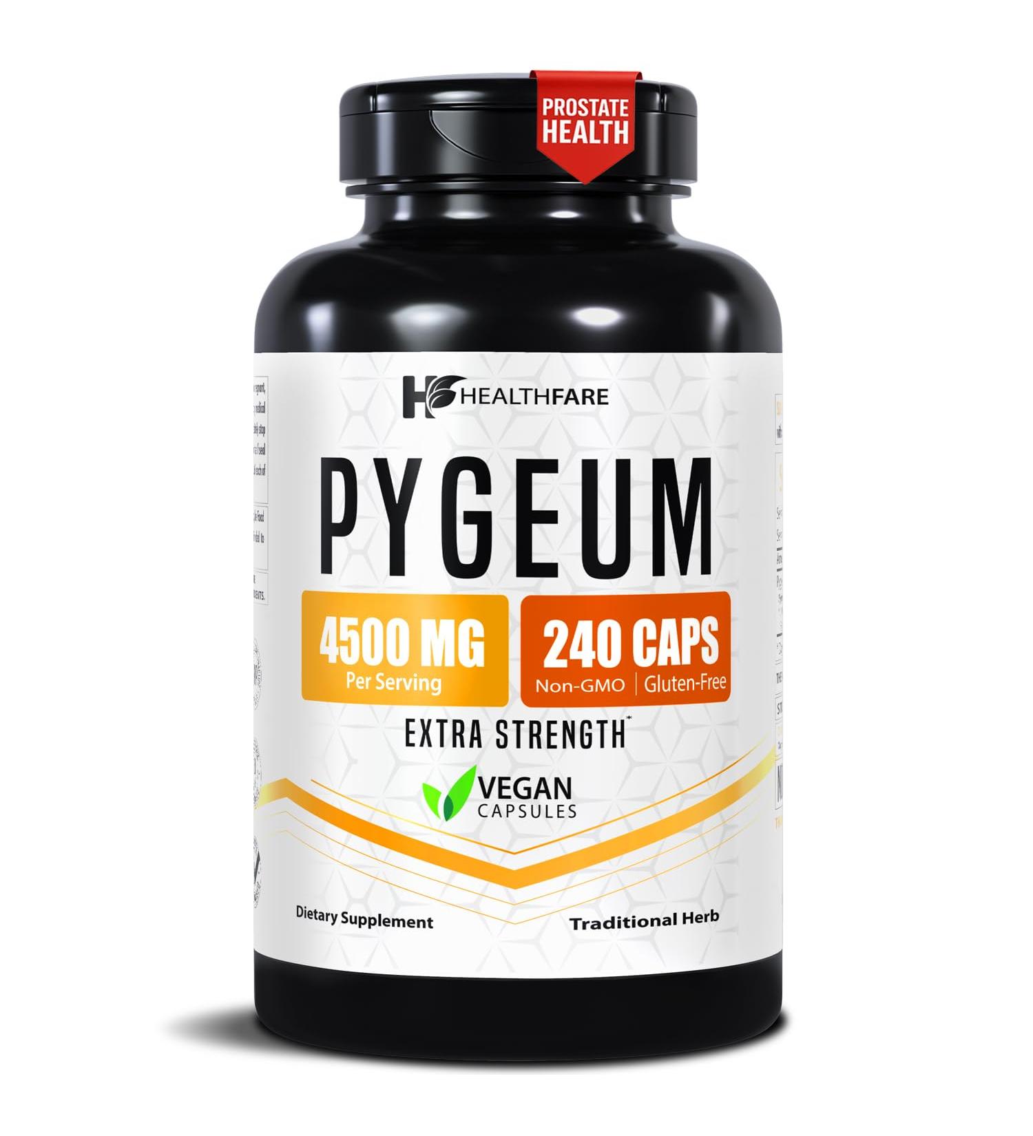 Healthfare Pygeum Supplement 4500mg | 240 Vegan Capsules | Ultra Standardized Bark Extract | Herbal Supplement | Non-GMO & Gluten-Free | Made in The USA - Buy Online on GoSupps.com