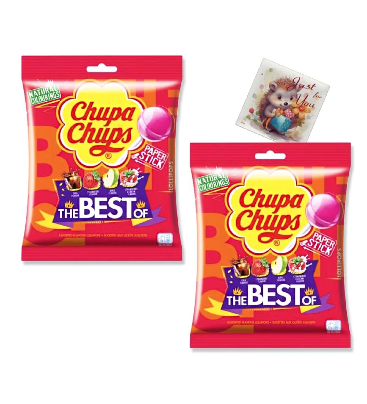 Chupa Chups The Best of Lollipops - 20 Pack (2x10) Iconic Flavours: Strawberry Apple Cola and Strawberry-Cream Lollies | Ideal for Sharing | Includes Jaspem Greeting Card - Buy Online on GoSupps.com