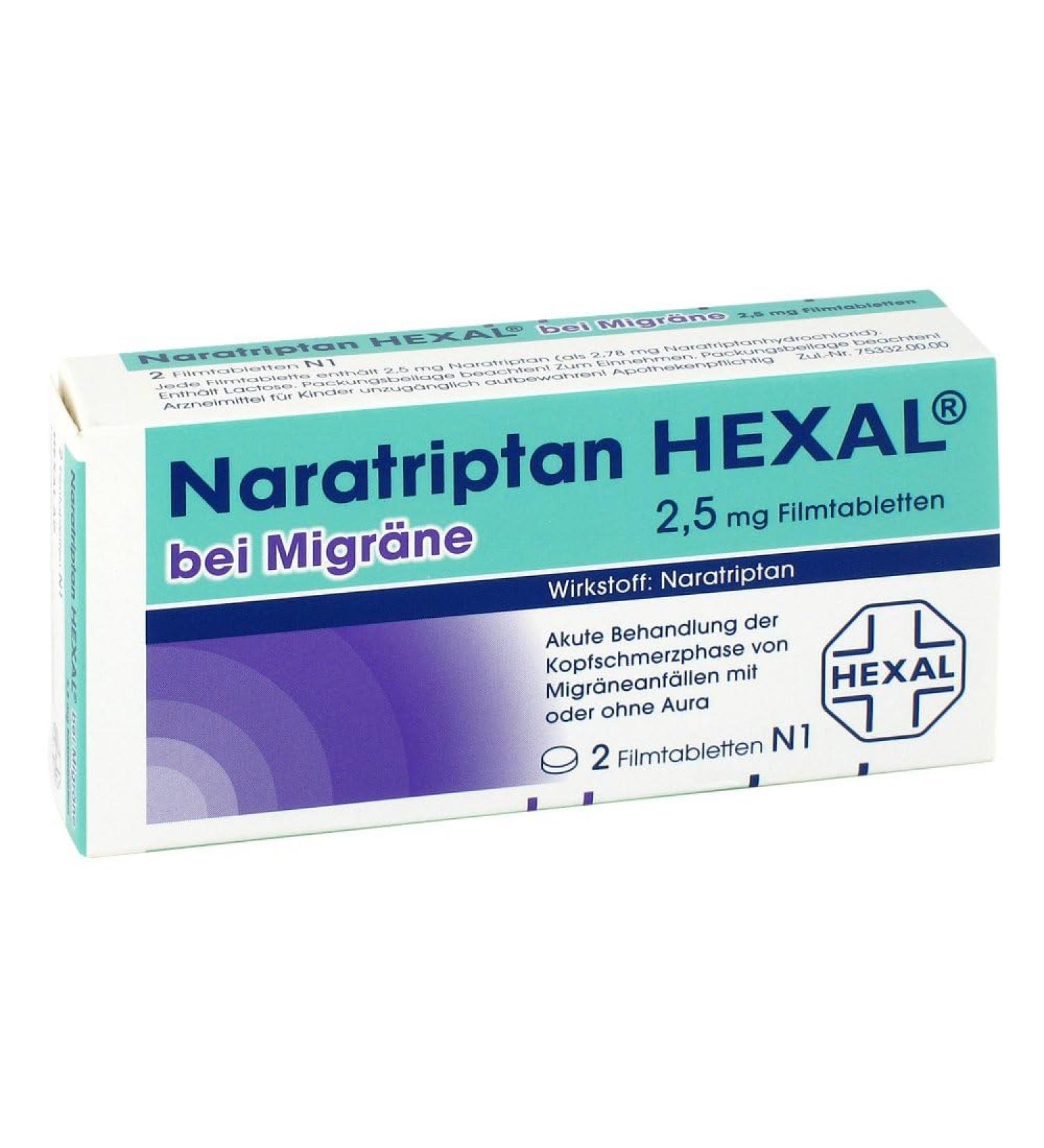 NARATRIPTAN HEXAL 2.5 mg Film-Coated Tablets - Effective Migraine Relief (2 pcs) | International Shipping Available - Buy Online on GoSupps.com