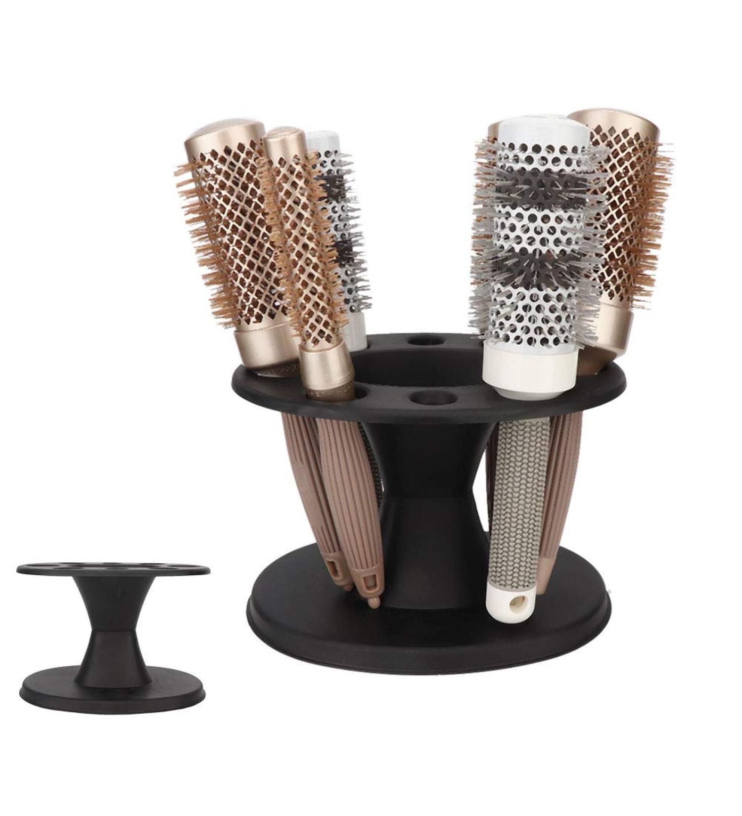 Plastic Round Hair Brush Holder - Stylish Black Hair Styling Brush Stand - Buy Online on GoSupps.com