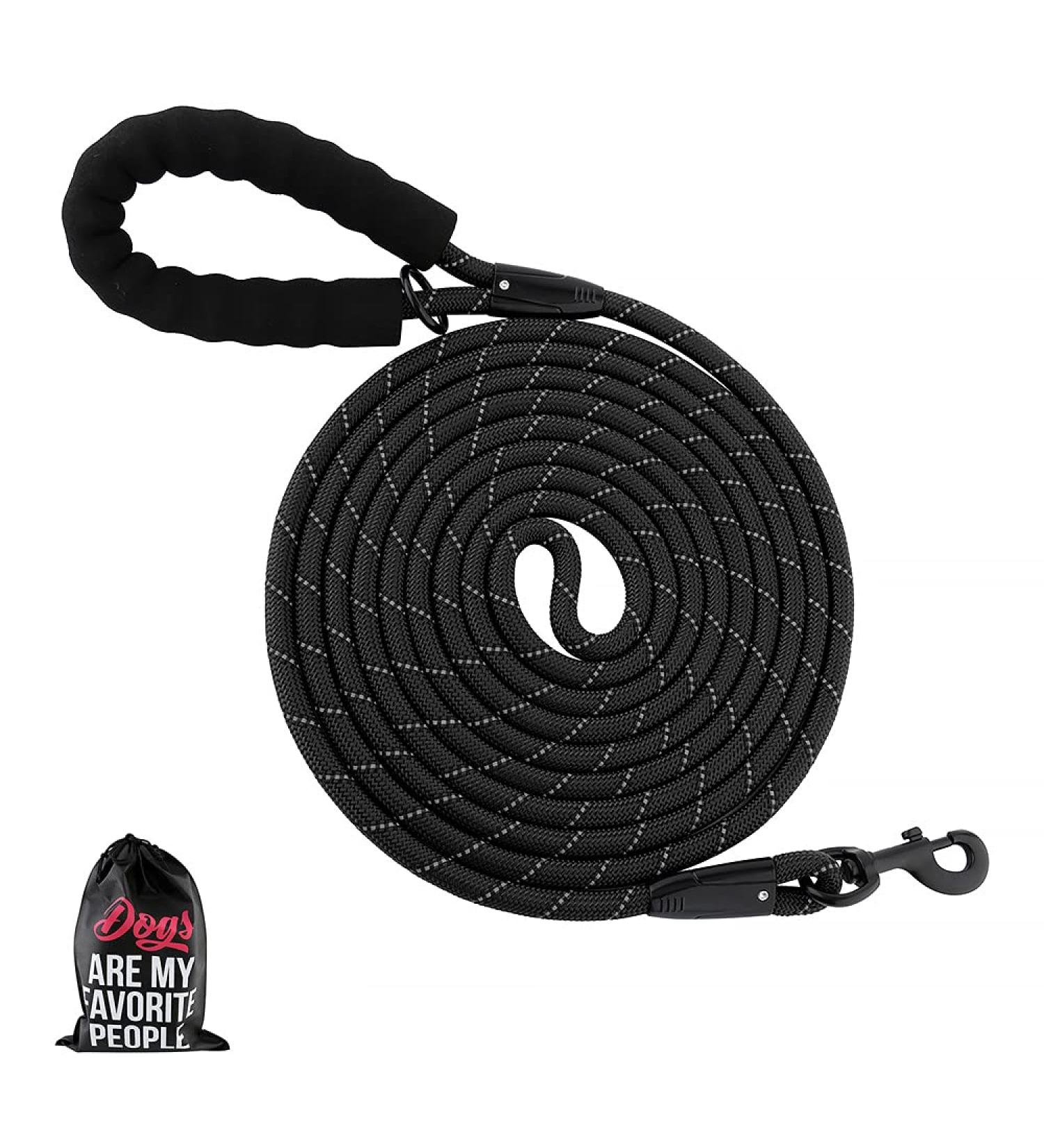 Plutus Pet Long Rope Dog Lead - 9m Reflective Nylon Training Lead for Small Medium Large Dogs - Heavy Duty, Comfortable Padded Handle - Black - Buy Online on GoSupps.com