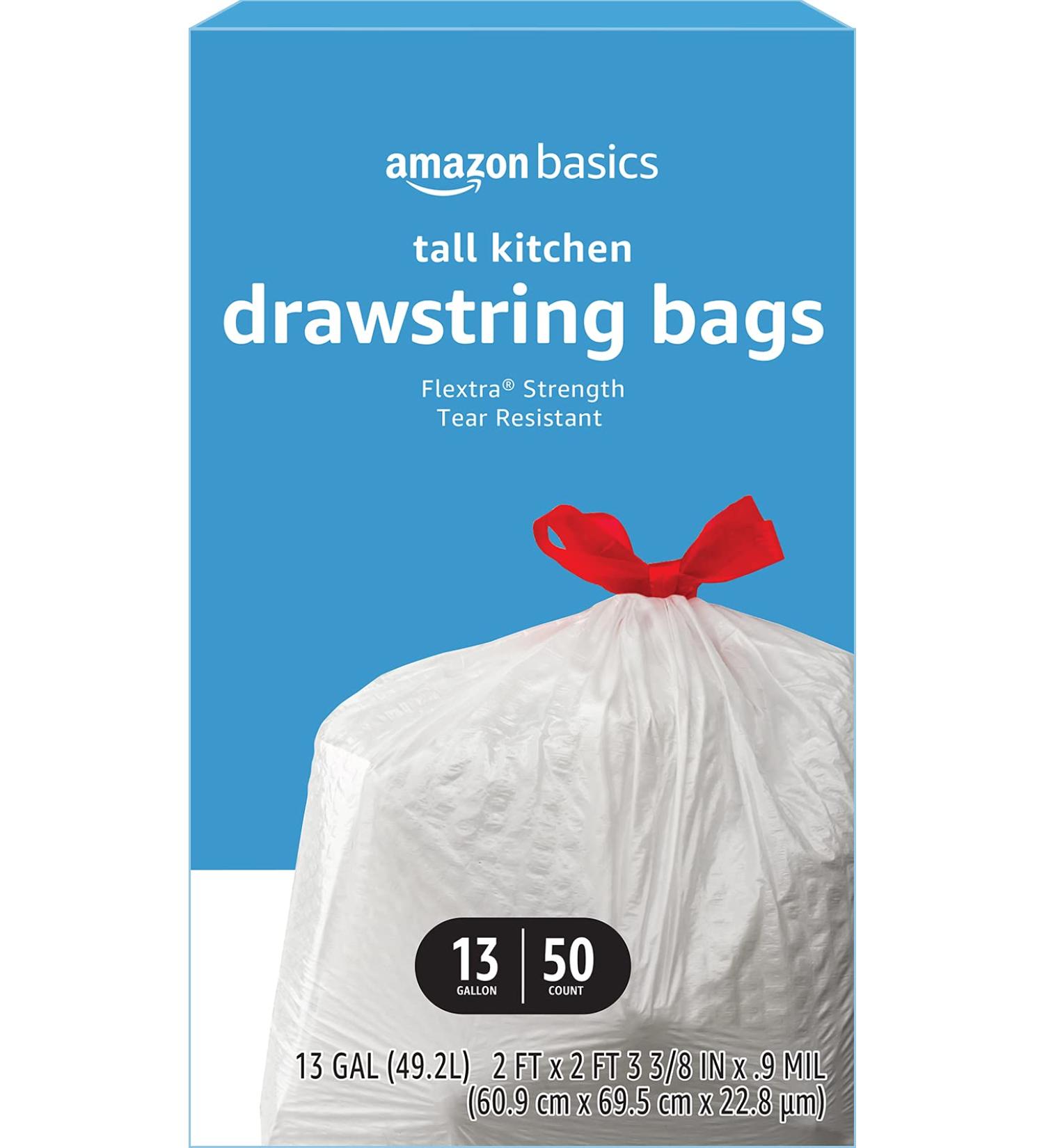 Amazon Basics Flextra Tall Kitchen Drawstring Trash Bags - 13 Gallon, 50 Count - Buy Online on GoSupps.com