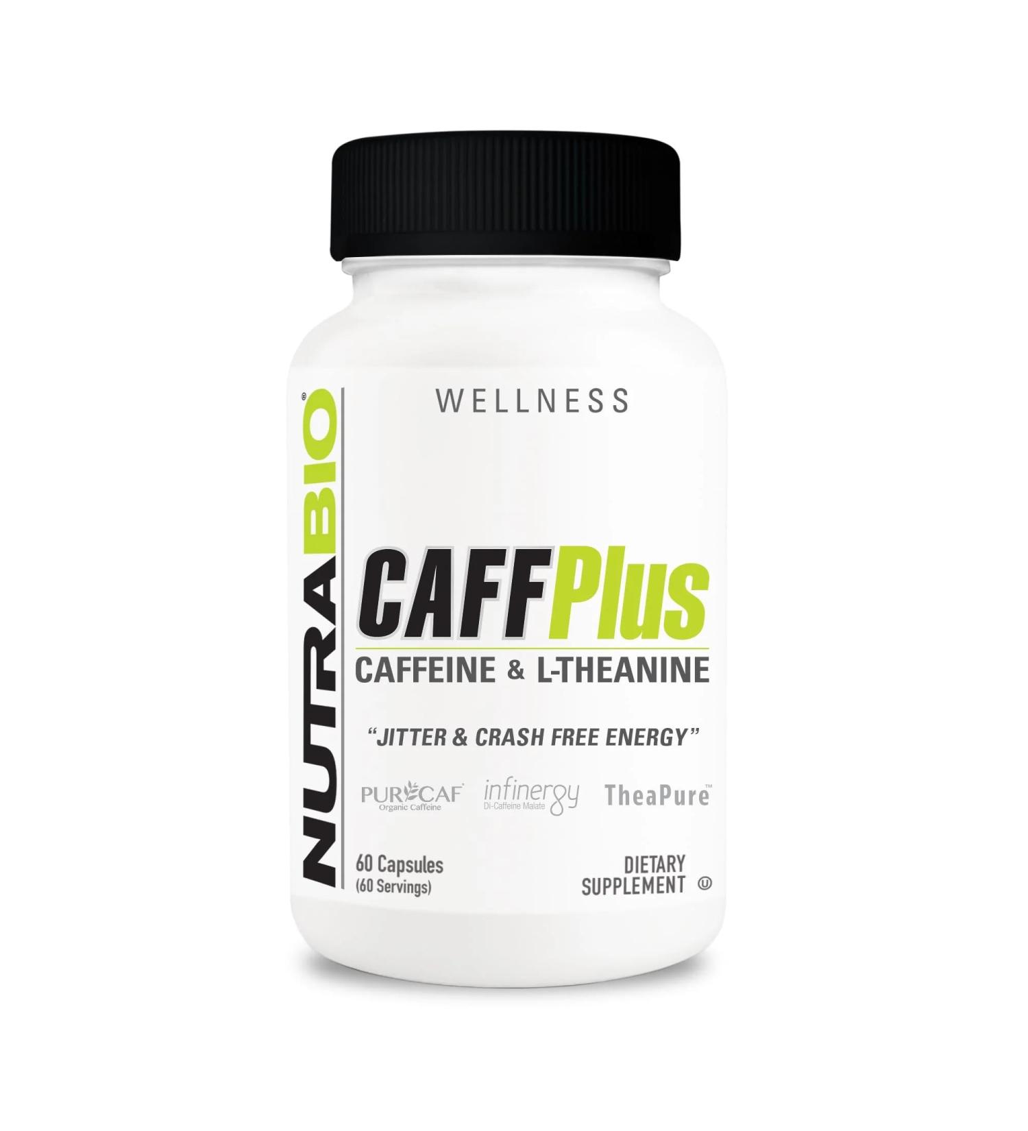 NutraBio CaffPlus - Dual Source Caffeine & Theanine for Healthy Energy Boost | 60 Veg Capsules - Shop Internationally - Buy Online on GoSupps.com