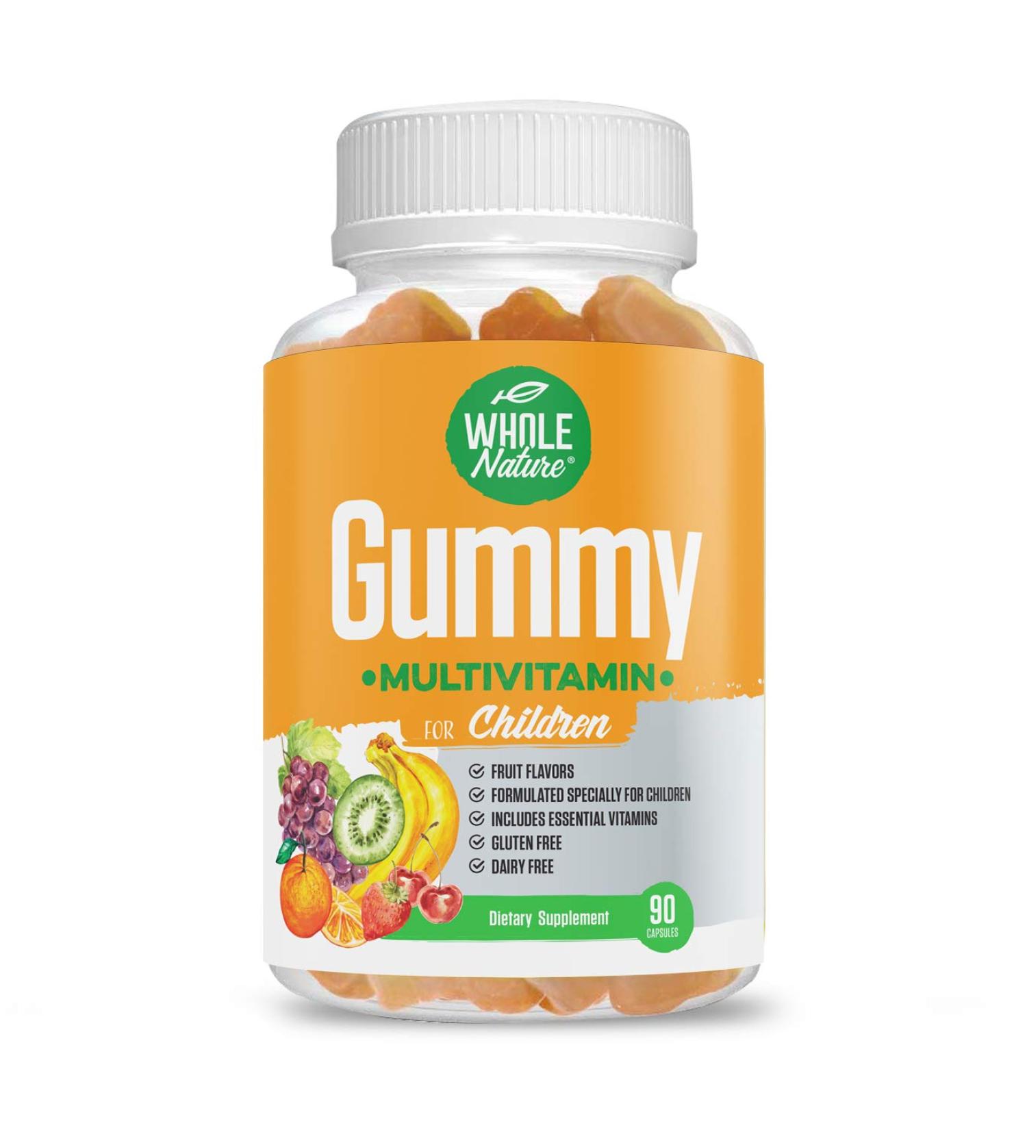 WHOLE NATURE Kids Gummy Multivitamin - Daily Essentials for Children's Wellness | 90 Gummies, Fruit Flavor, No Artificial Sugar, Dairy & Gluten Free - Buy Online on GoSupps.com