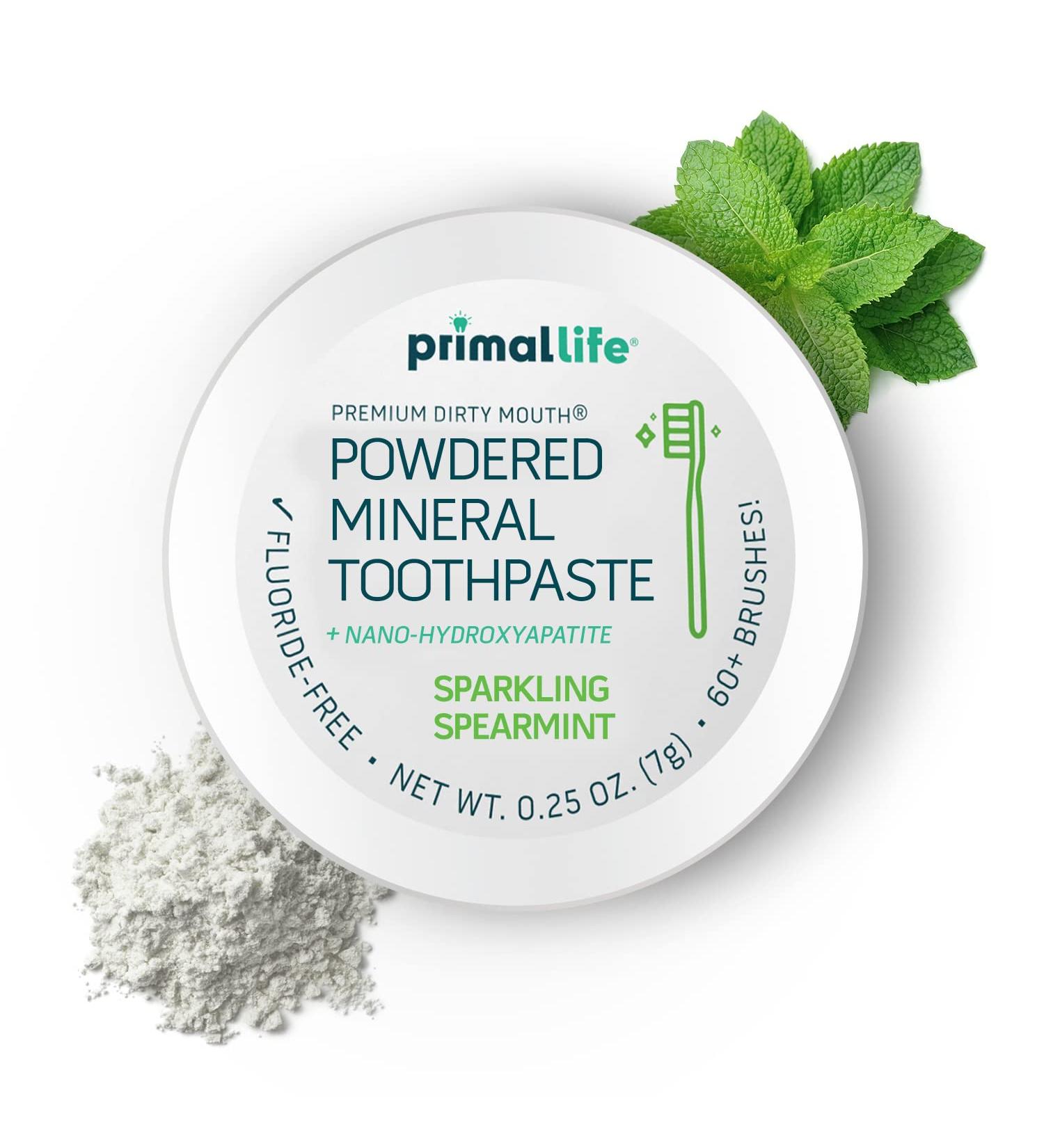 Primal Life Organics Dirty Mouth Toothpowder - 0.25oz | Natural Tooth Cleaning Powder with Essential Oils, Hydroxyapatite, and Clays | 60+ Brushings | Paleo, Organic, Vegan - Spearmint Flavor - Buy Online on GoSupps.com