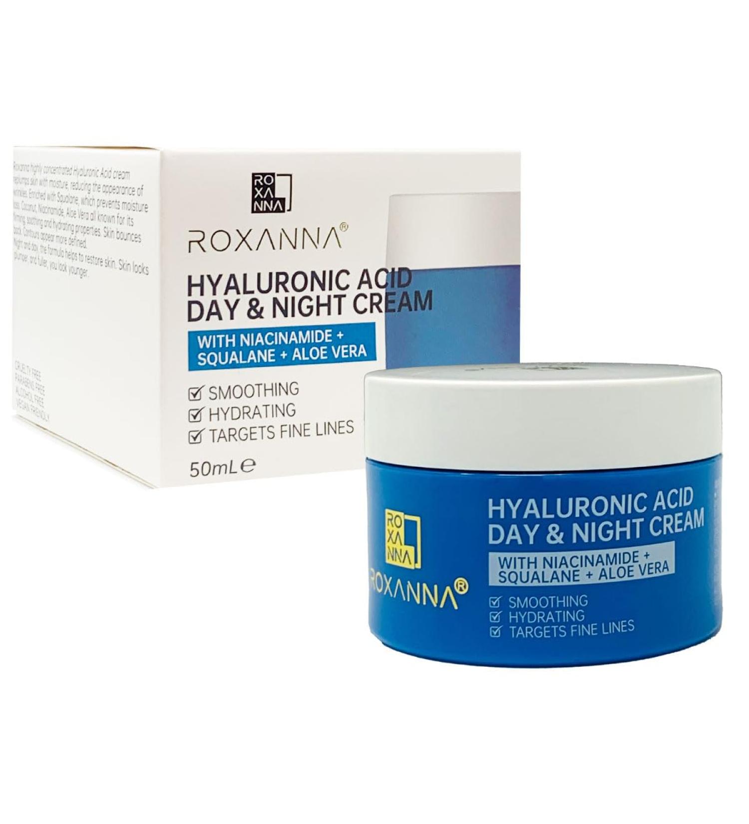 Roxanna Hyaluronic Acid Face Cream 50ml - Skincare Moisturizer for Women with Squalane Niacinamide Coconut Aloe Vera - Best - Repair Night and Day Cream - Vegan Anti Ageing Care - Buy Online on GoSupps.com