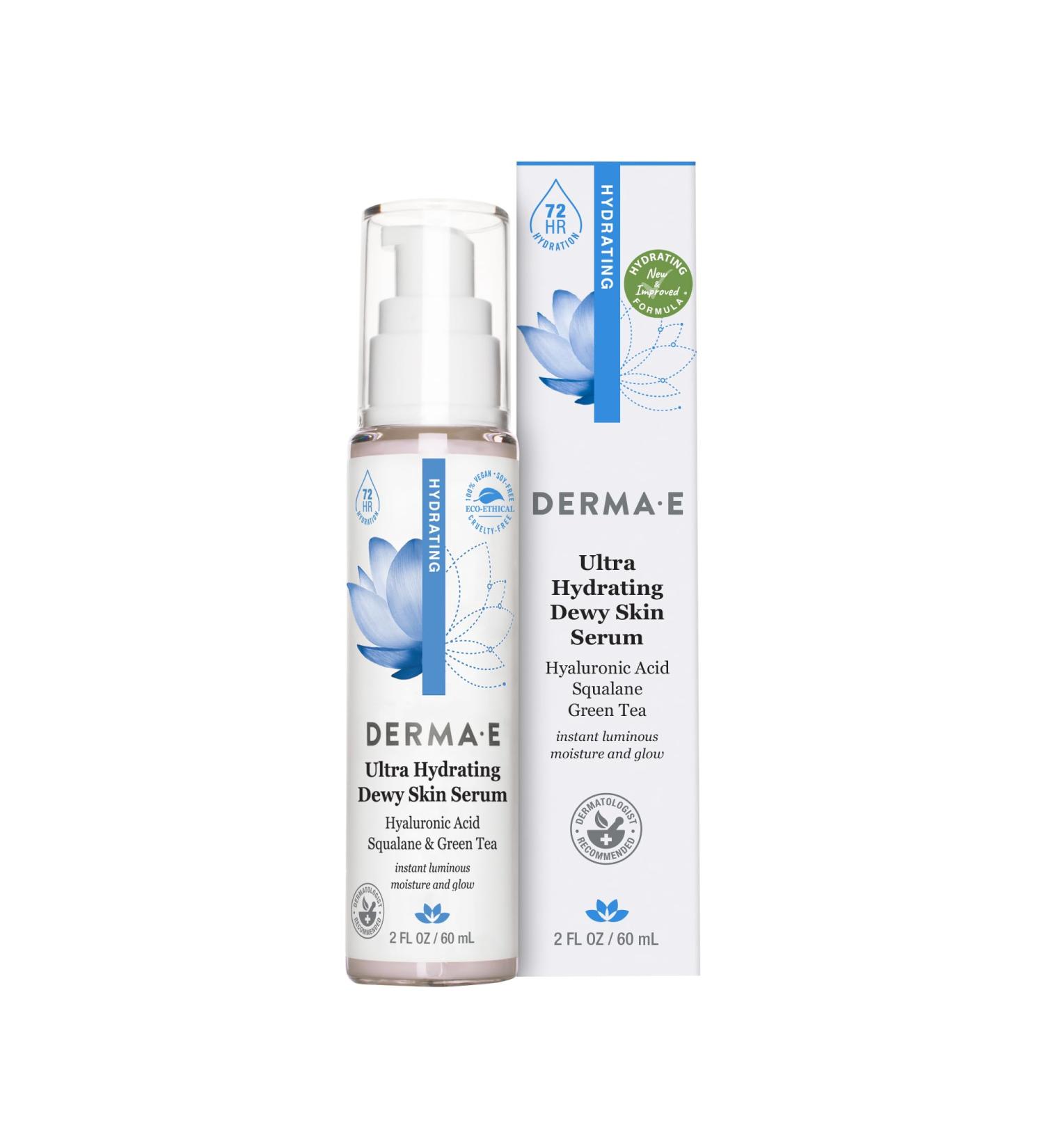 DERMA E Ultra Hydrating Dewy Skin Serum - Hyaluronic Acid, Squalane & Ceramides - 2 FL Oz - Buy Online on GoSupps.com