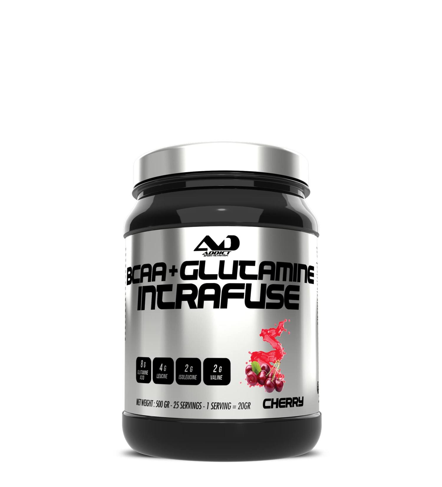 Organic Glutamine | L Glutamine | Weight Building | Vitamin | BCAA | Amine Acid Bodybuilding | Bcaa Powder | Blend of BCAAs and Glutamine Intrafusion | 500g | Cherry Taste |