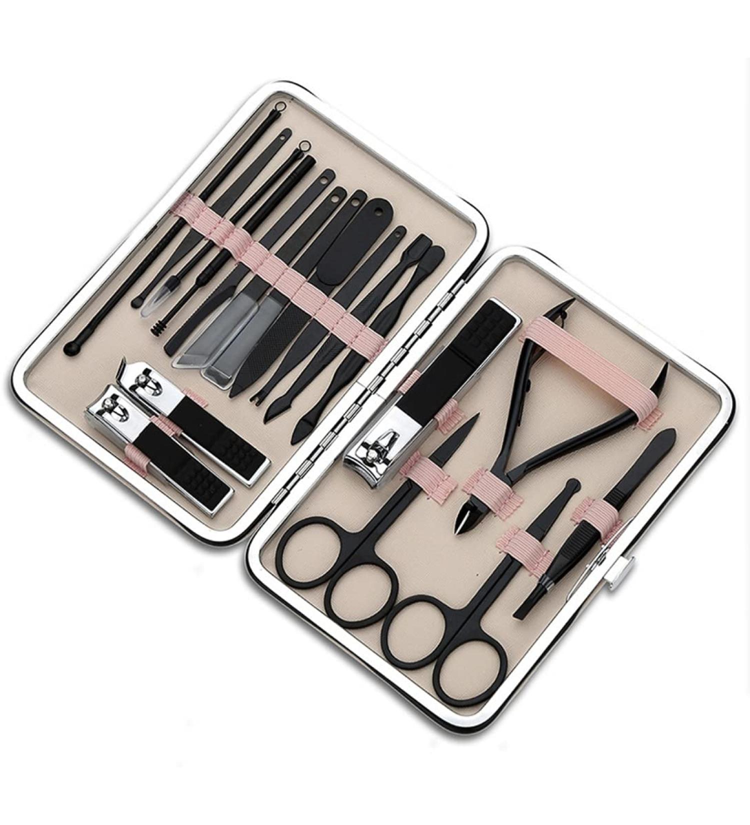 Manicure Set Stainless Steel Nail Tools Man and Woman Built-in Nail Files Portable Travel 18-Piece Blue Black Manicure Nail Clippers Kit (Color : Pink) - Buy Online on GoSupps.com