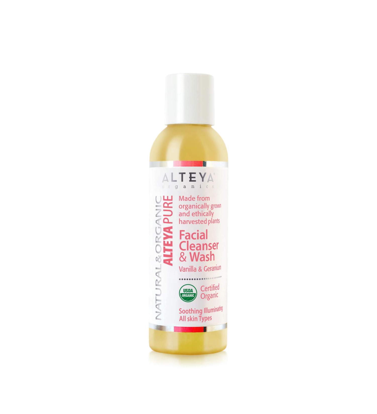 Alteya Organic Facial Cleanser & Wash 150ml - Vanilla and Geranium - USDA Certified Organic 100% Biodegradable Soap - Natural Vegan Purifying Liquid Face Cleanser - for all Skin Types - Buy Online on GoSupps.com