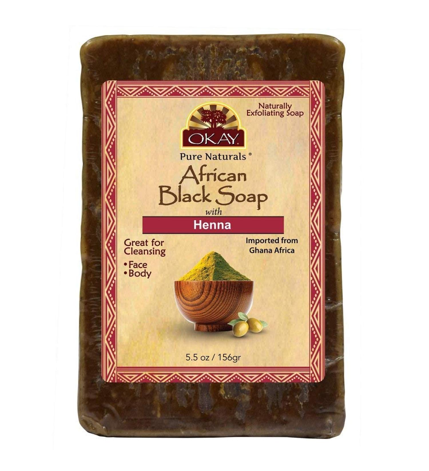 OKAY Pure Naturals African Black Soap Henna 5.5oz - Natural Skin & Hair Care - Buy Online on GoSupps.com
