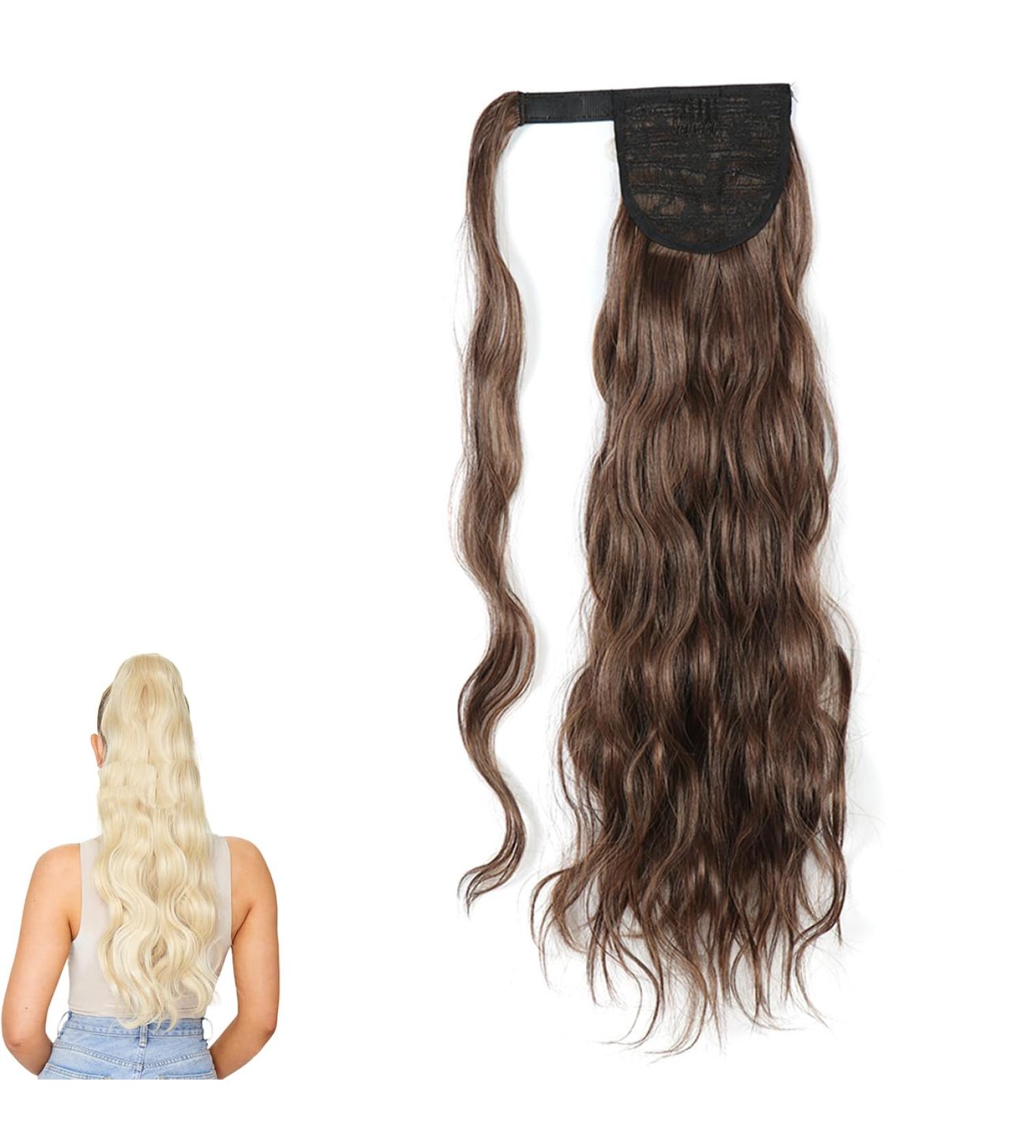 Prinfantasy One Piece Curly Wrap Around Ponytail Hair Extension - Brown Synthetic Wave Long Hairpiece - 24 inch - Buy Online on GoSupps.com