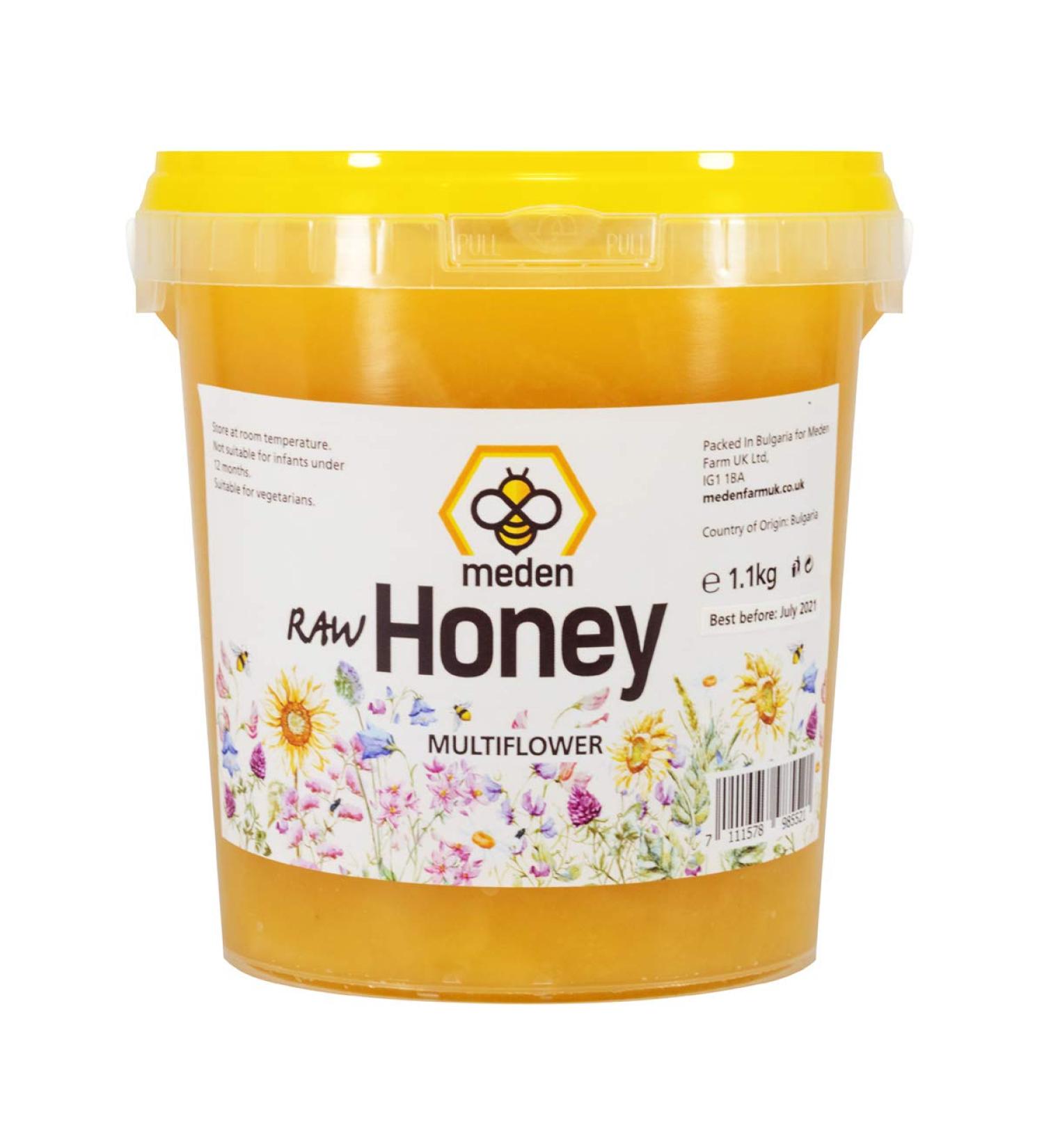 Meden Farm Miel 100 % brut non chauffé non filtré Miel cristallisé Récolte 2021 1,1 kg