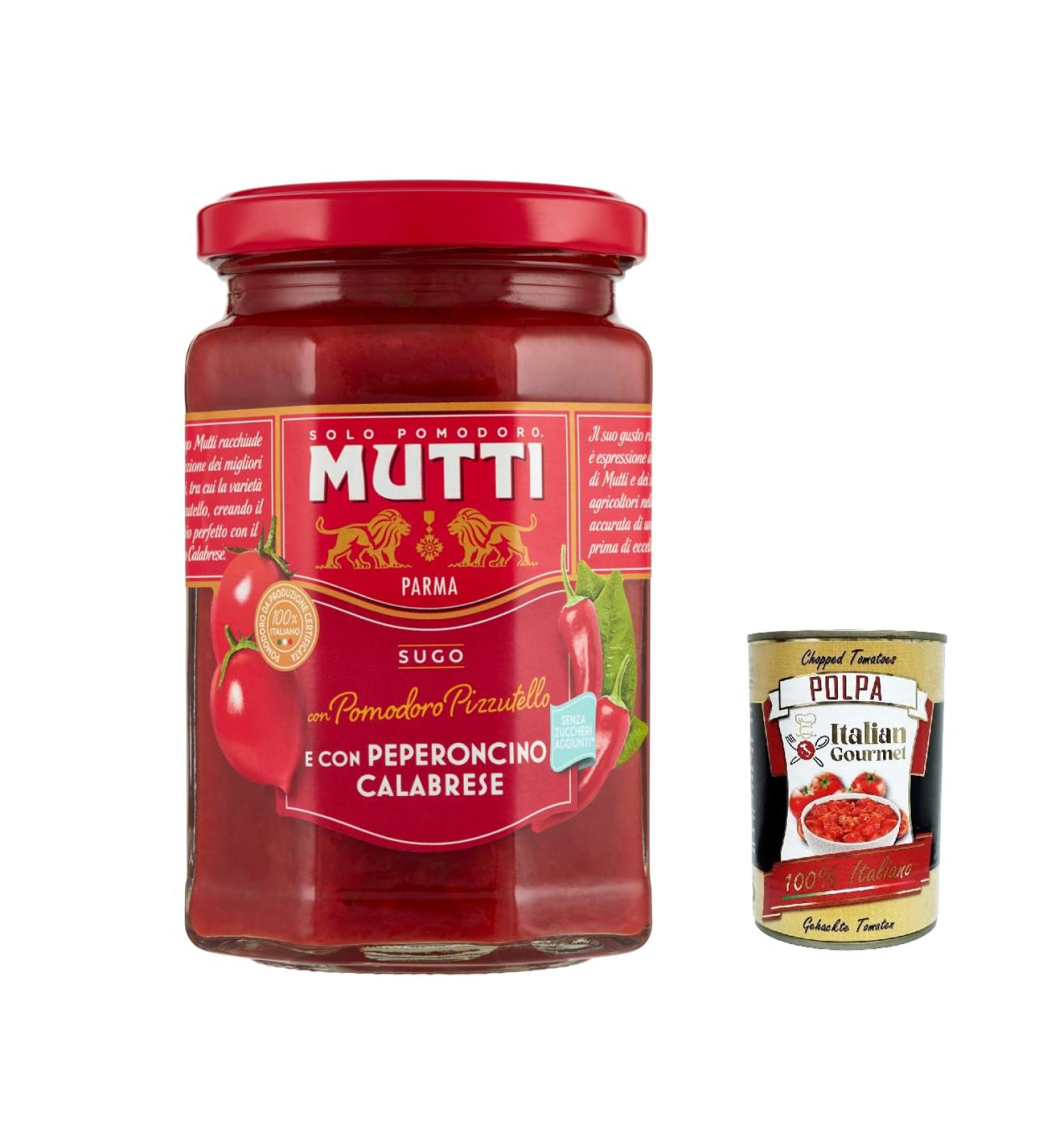  Italian Gourmet E.R. Mutti Sauce with Pizzutello Tomato and Calabrian Chilli Pizzutello sauce and Calabrian pepper 280 g + Italian Gourmet Pulp 400 g - Buy Online on GoSupps.com