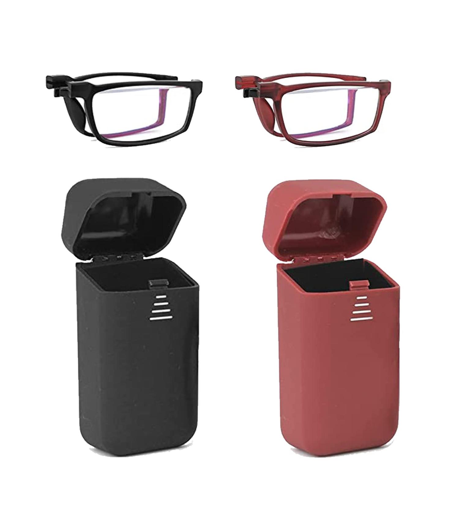 Hubeye Foldable Reading Glasses - 2 Pairs with Blue Light Filter & Hard Case for Men & Women | 1.00 Diopters - Black/Red - Buy Online on GoSupps.com