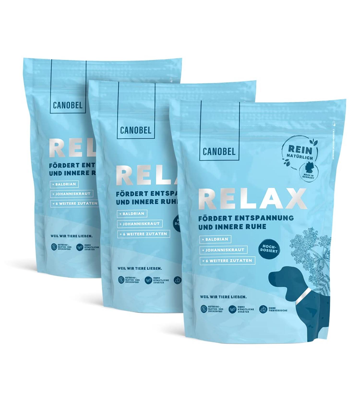 Canobel Relax - Natural High-Dose Sedative for Dogs | 1080 Delicious Snacks for Stress & Fear Relief | Baldrian St. John's Wort L-Tryptophan | 3x300g - Up to 18 Months Supply - Buy Online on GoSupps.com