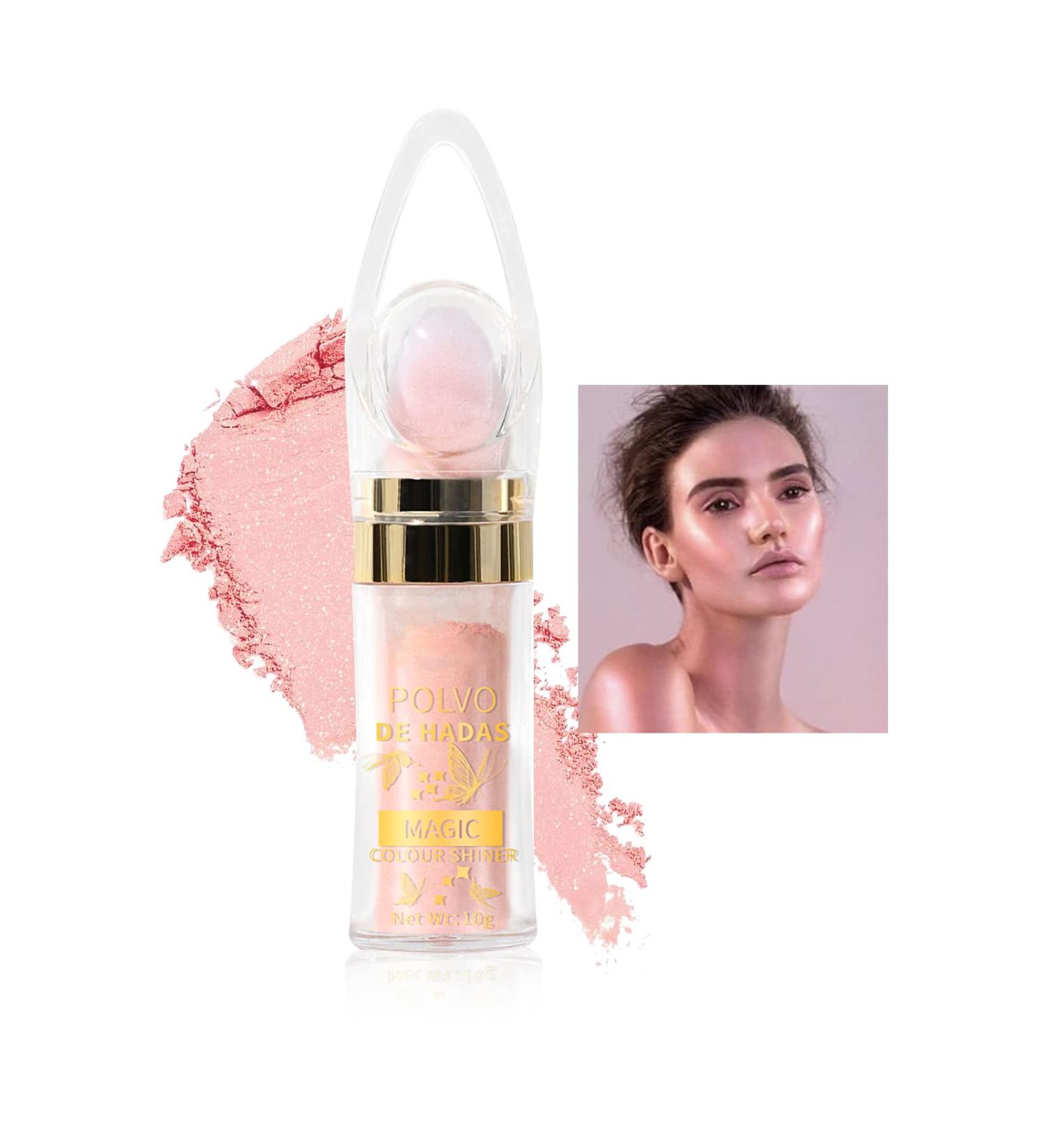 DAGEDA Body Glitter Powder  Fairy Powder Highlighter Powder Stick  Shimmer Patting Powder Glitter High Gloss Fairy Makeup  Natural Sparkle Face Lips Body Glitter Powder Cosmetic (Fairy Pink)