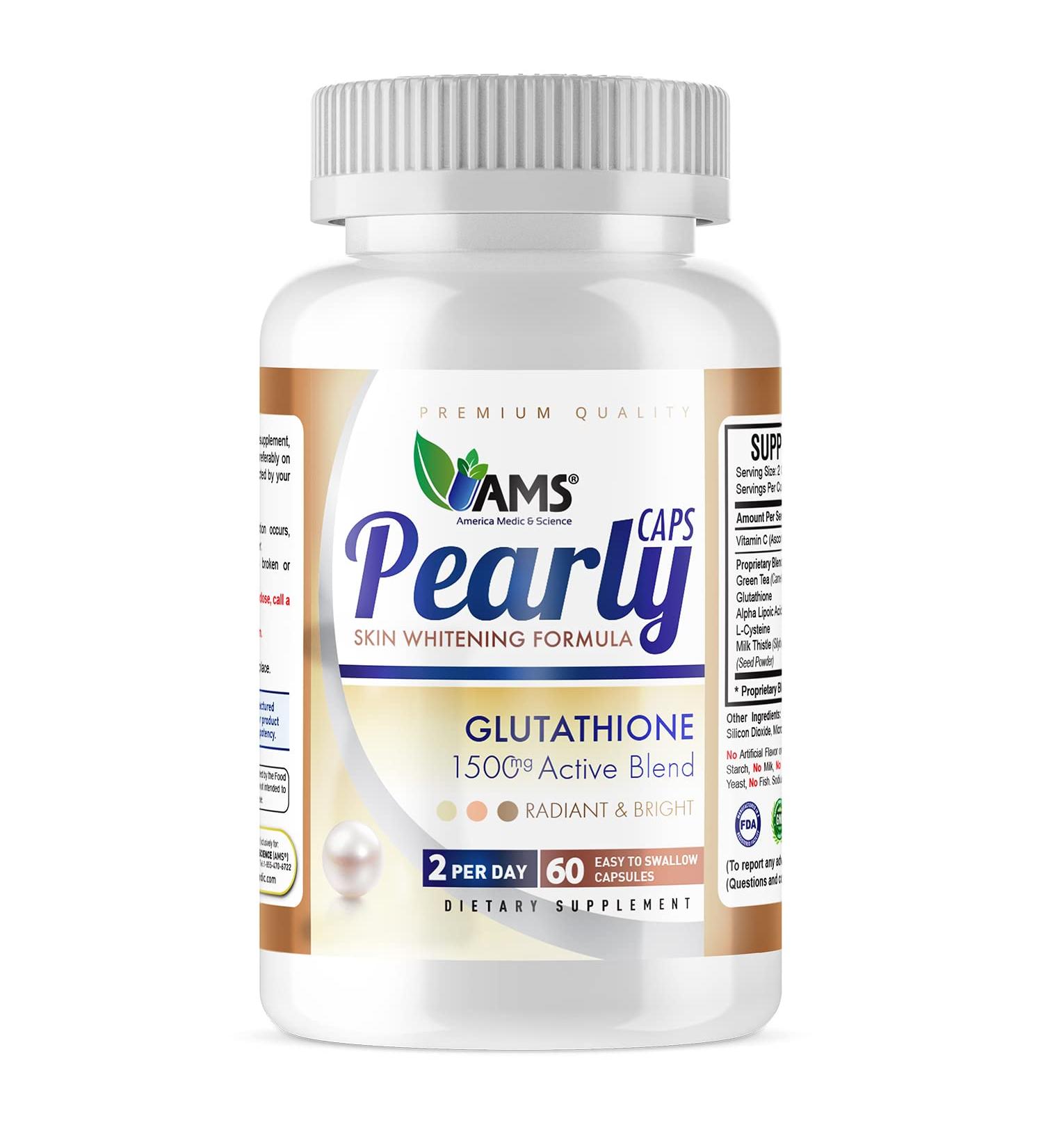 America Medic & Science Pearly Caps | 1500 mg Glutathione Supplement for Anti-Aging & Skin Lightening | 60 Capsules with Vitamin C L-Cysteine & Alpha Lipoic Acid - Buy Online on GoSupps.com
