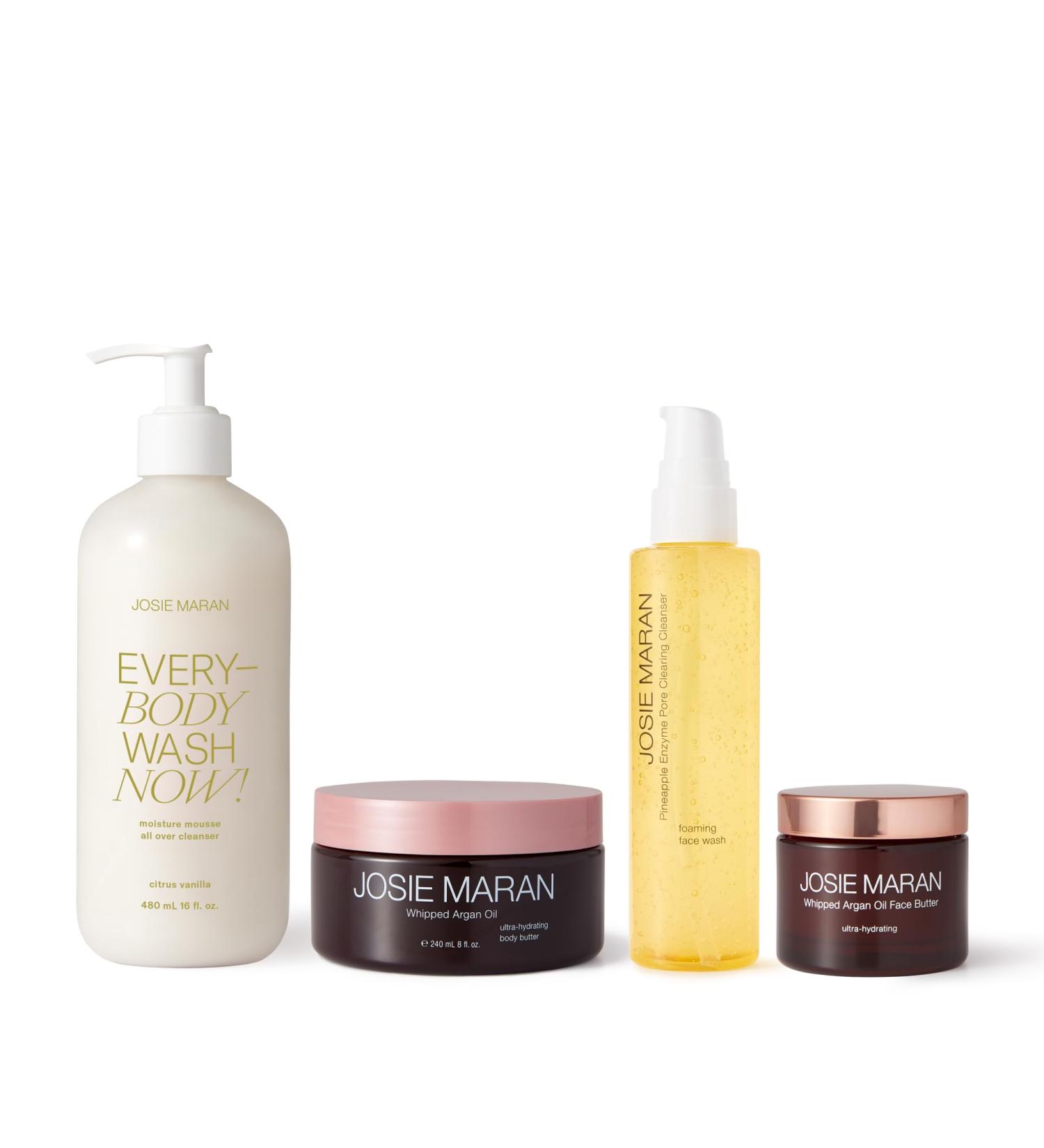 Josie Maran Cali Glow Collection Body & Skincare Set - Includes EveryBODY Wash Now! Moisture Mousse Cleanser Whipped Argan Oil Face & Body Butter & Pineapple Enzyme Pore Clearing Cleanser (4 Count) - Buy Online on GoSupps.com
