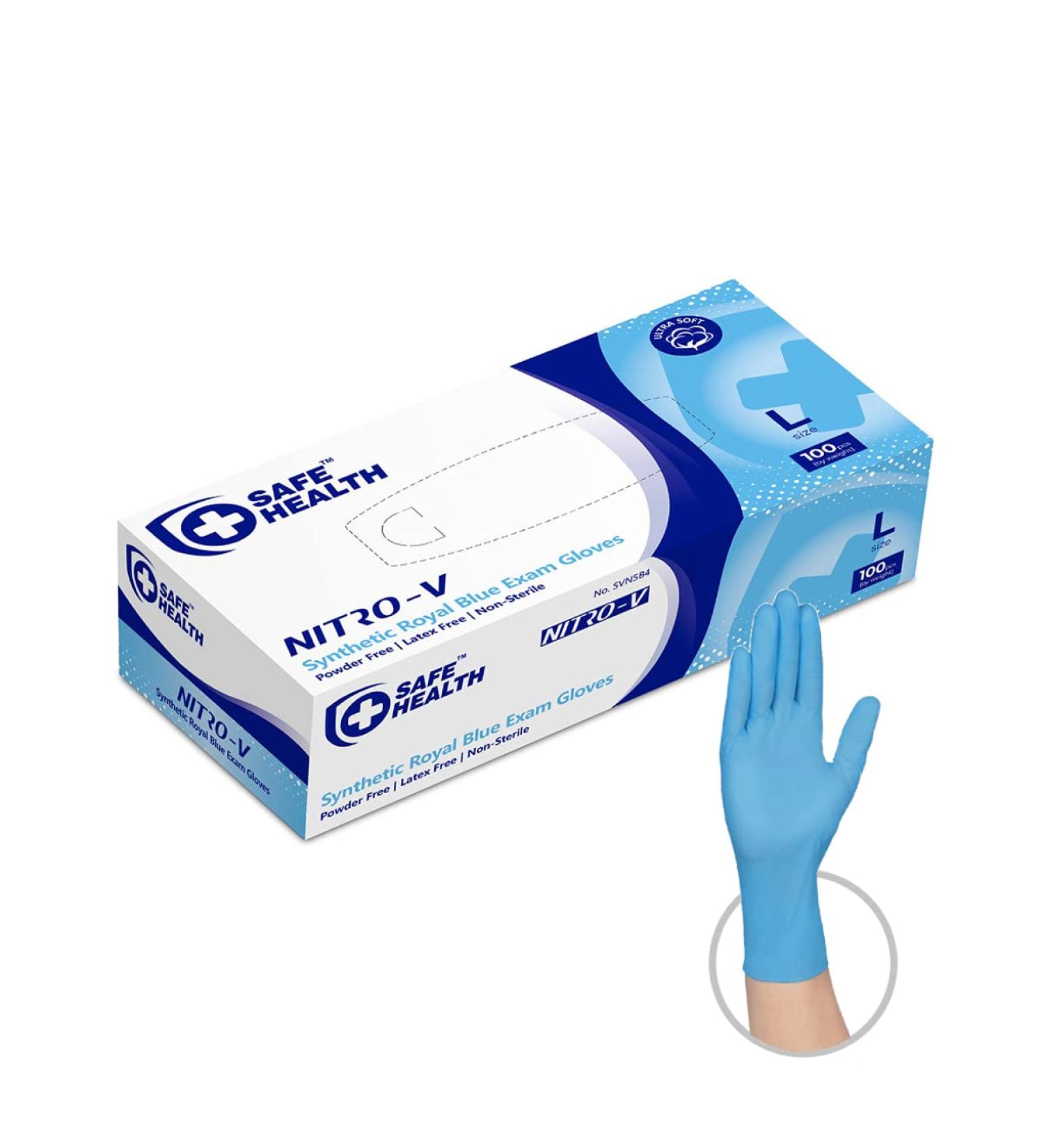 NITRO-V Nitrile-Vinyl Exam Gloves - Latex and Powder Free, Blue, Large (100 Count) - Medical Grade for Clinic, Nursing, Food Handling, Cleaning, and Salon Use - Buy Online on GoSupps.com
