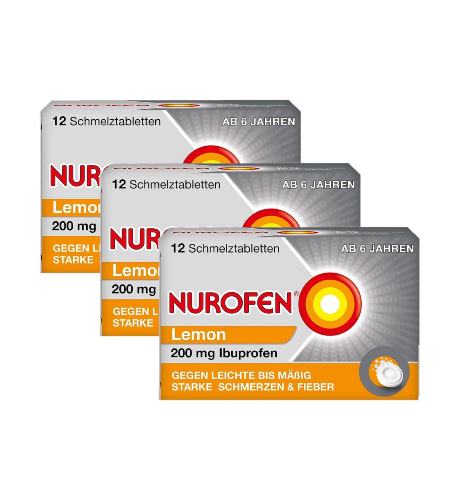 NUROFEN 200 mg Lemon Meltable Tablets - Fast Relief for Mild to Moderate Pain & Fever - Suitable for Ages 6+ - 3 x 12 Pieces - Buy Online Internationally - Buy Online on GoSupps.com