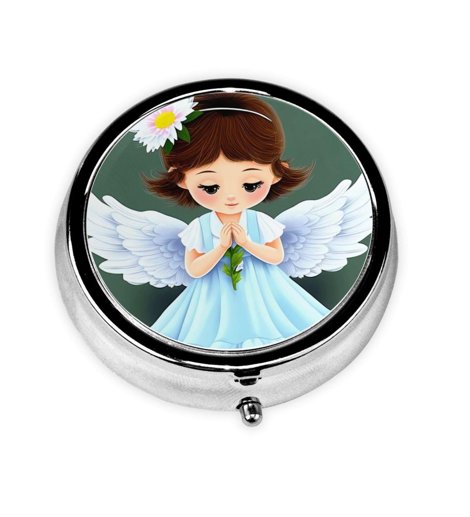 Cute Little Angel Portable Metal Pill Box | Mini 3-Compartment Design for Travel | Handy & Stylish Pill Organizer - Buy Online on GoSupps.com