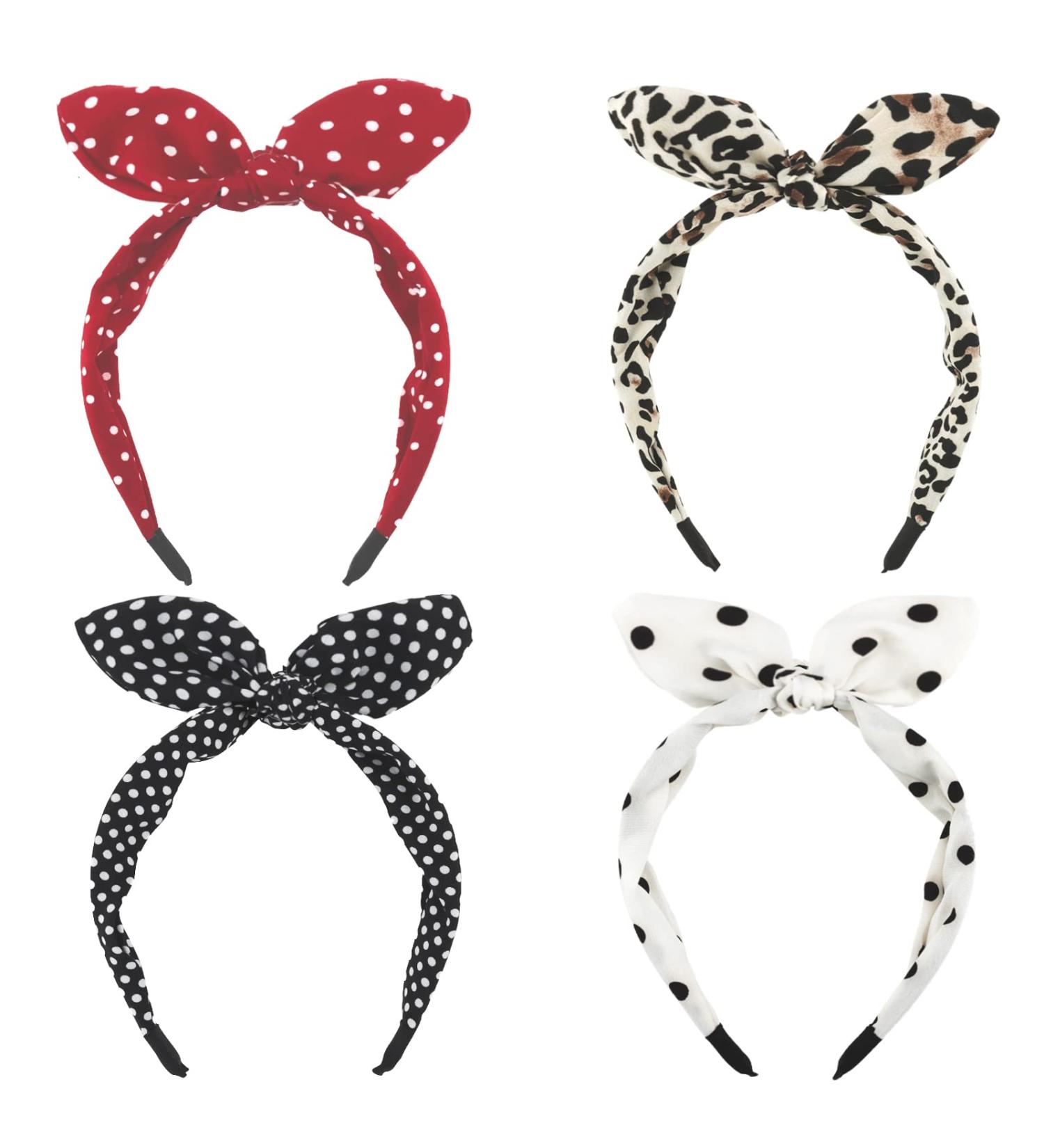 Wecoe 4 Pack Cute Bow Headbands for Women and Girls - Red, White, Black, Leopard, Polka Dot - Valentine's Day Hair Accessories Gift - Buy Online on GoSupps.com