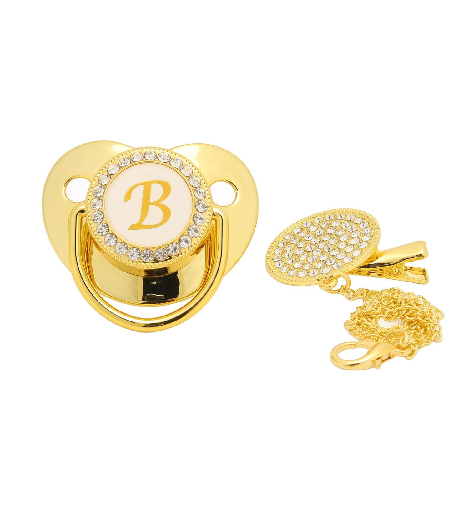 Golden Baby Pacifier with Clip | Curved Design Silicone Bling Clips for 6-18 Months | Stylish Soothing Accessory for Girls - Buy Online on GoSupps.com