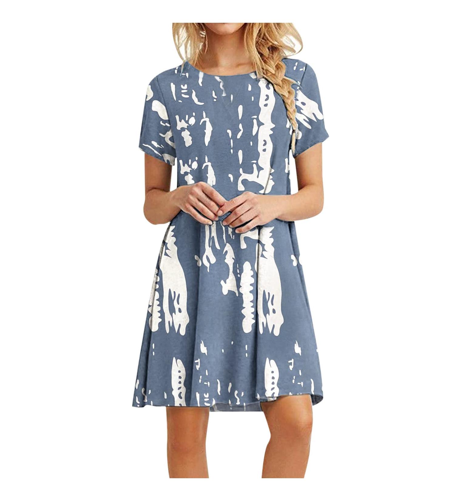 Women's Casual Floral Print Dress - Summer Short Sleeve Beach Dress XX-Large Navy - Buy Online on GoSupps.com