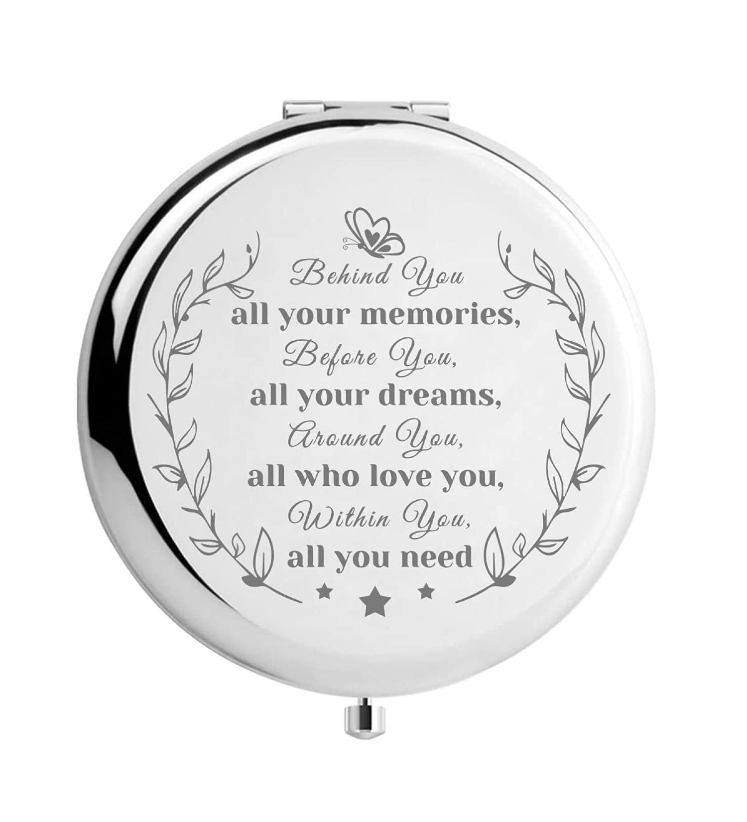 WHING Behind You Engraved Makeup Mirror - Perfect Gift for Women, Friends, Sister, Mom - Ideal for Christmas, Birthday, Graduation - Pocket Travel Size - Buy Online on GoSupps.com