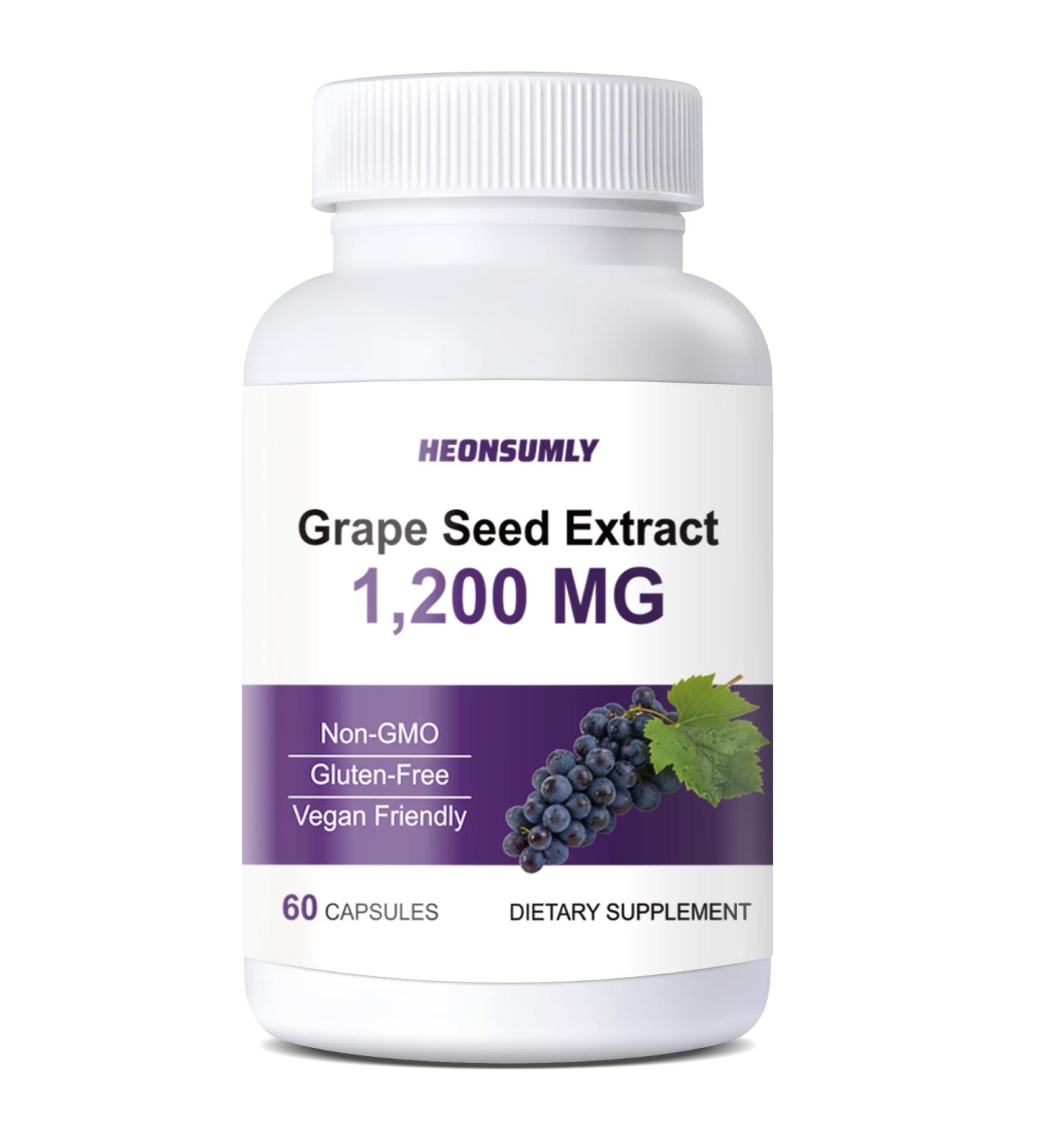 HEONSUMLY Grape Seed Extract 1200mg Powerful Antioxidant Support Non-GMO Gluten-Free 60 Capsules - Buy Online on GoSupps.com