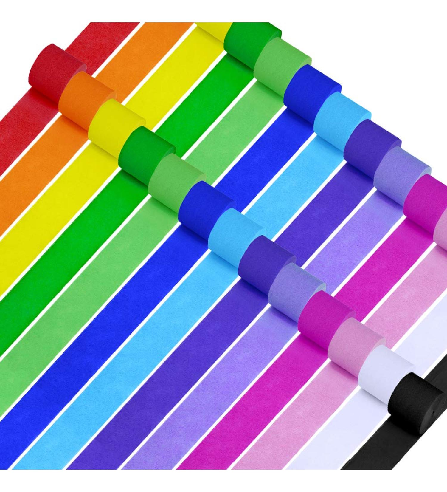 Rainbow Crepe Paper Streamers - 26 Rolls, 710 Yards - Party Decorations for Birthday, Festival - Red, Green, Blue, White, Black - 1.8W x 27 Yards/roll - Buy Online on GoSupps.com
