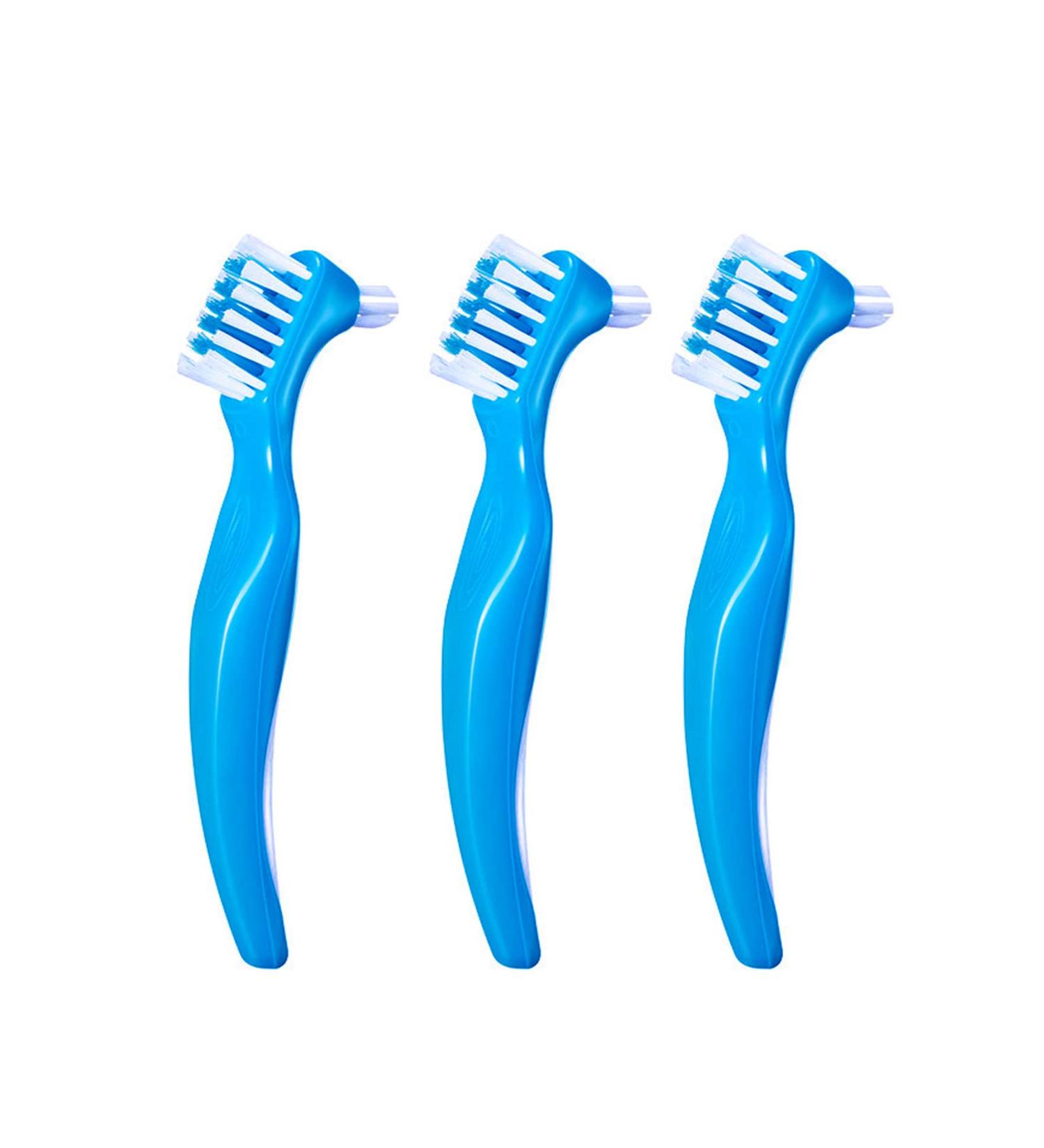 Premium 3-Piece Denture Cleaning Brush Set with Multi-Layered Bristles - Blue - Buy Online on GoSupps.com