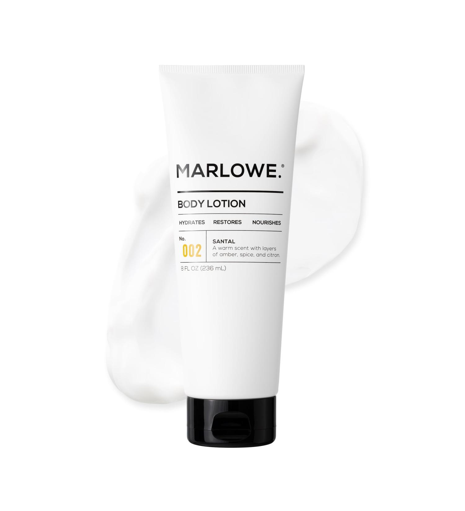 MARLOWE. No. 002 Santal Body Lotion 8 Oz Moisturizing & Nourishing Daily Dry Skin Lotion for Men Made with Hydrating Natural Aloe Vera Non-Oily Warm Amber Sandalwood & Citron Scent Vegan - Buy Online on GoSupps.com
