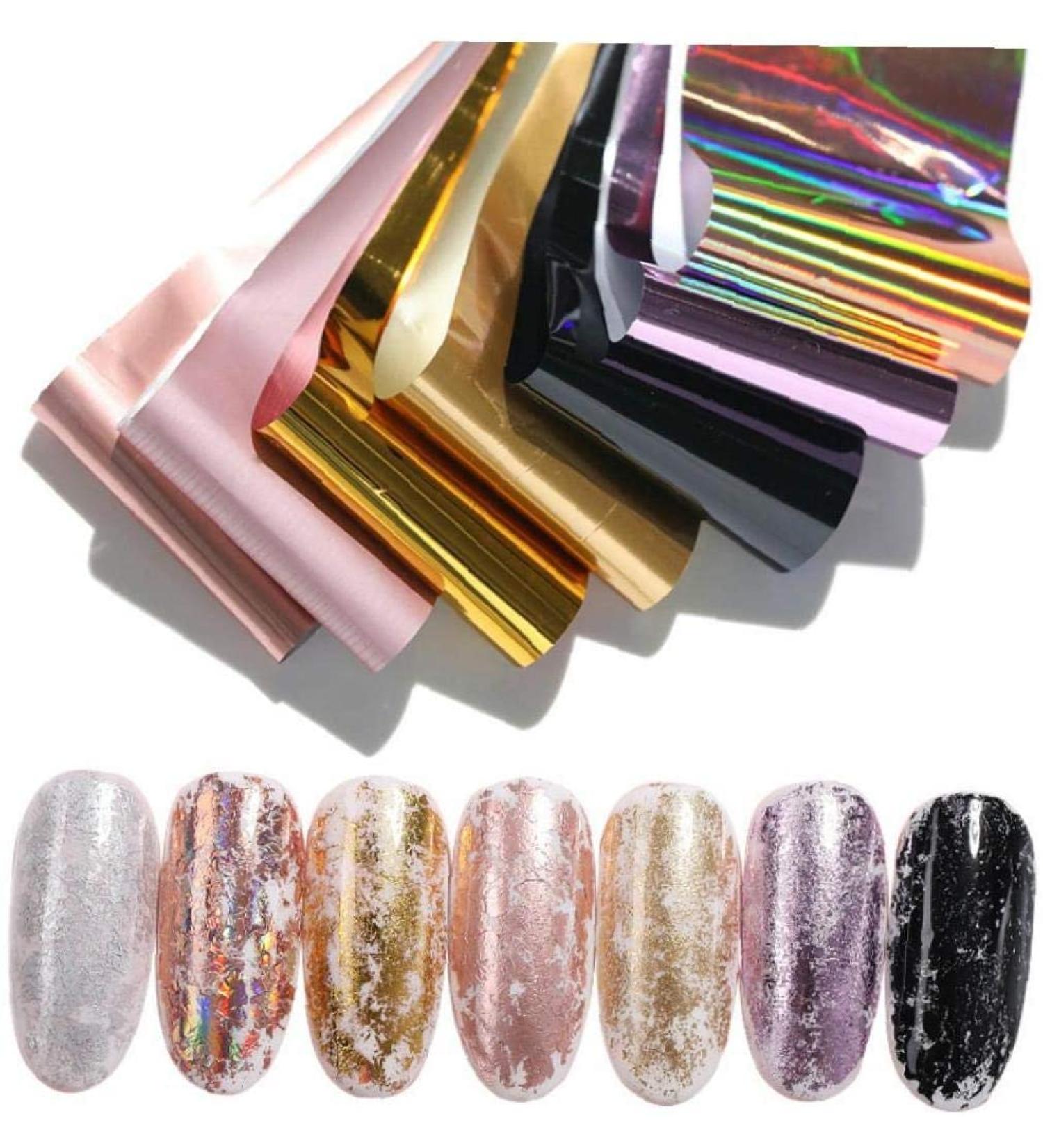 UKD 1bag Girls' Rose Gold Nail Foils Set Holographic Pink Champagne Nail Art Transfer Stickers Metallic DIY Picture Nail Paper Stickers - Buy Online on GoSupps.com