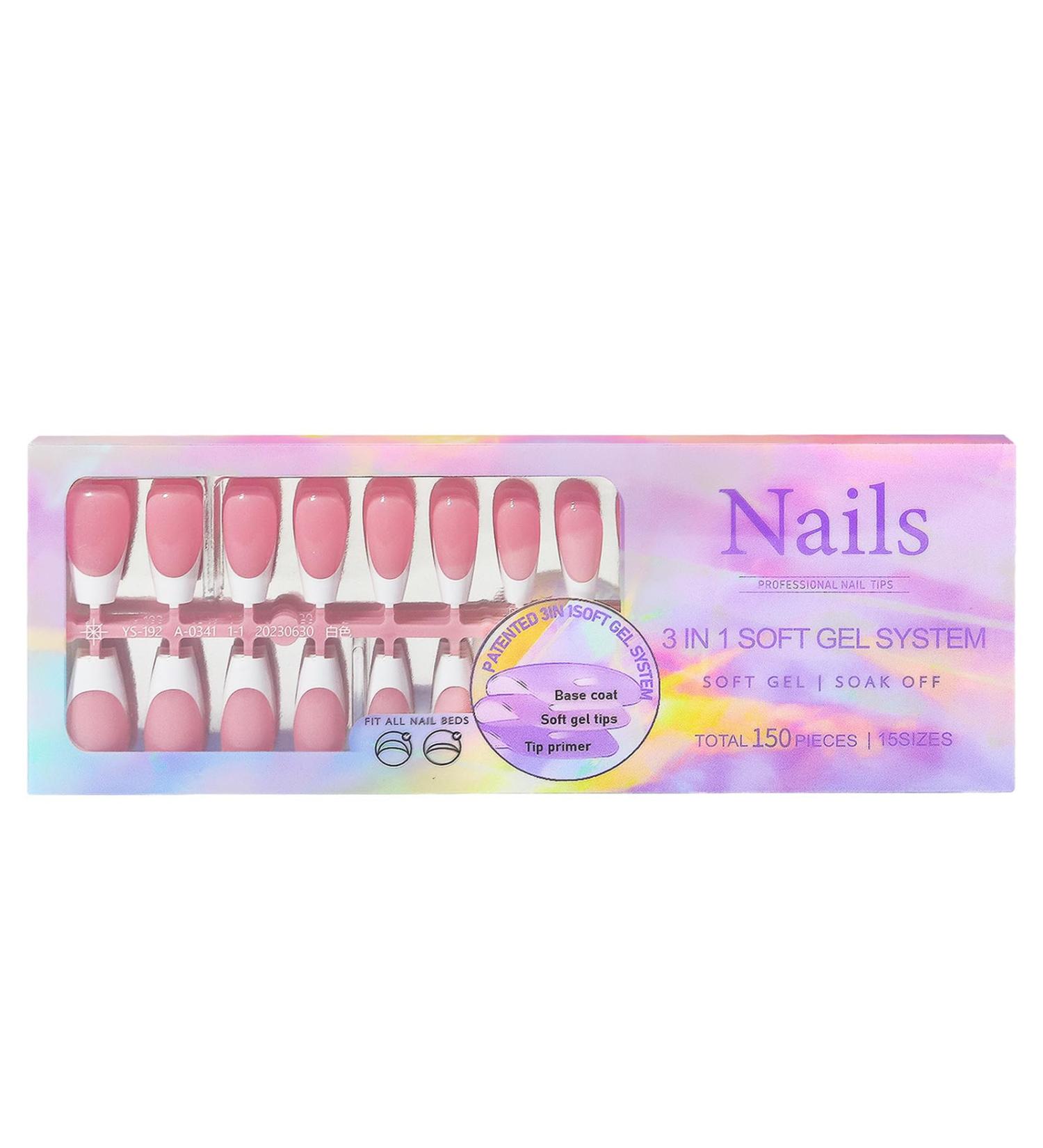 Fake Nails with White Tips Artificial Full Cover French Nails for Women Beauty Products for Home Wedding Dating Gathering Party Traveling Pareks - Buy Online on GoSupps.com