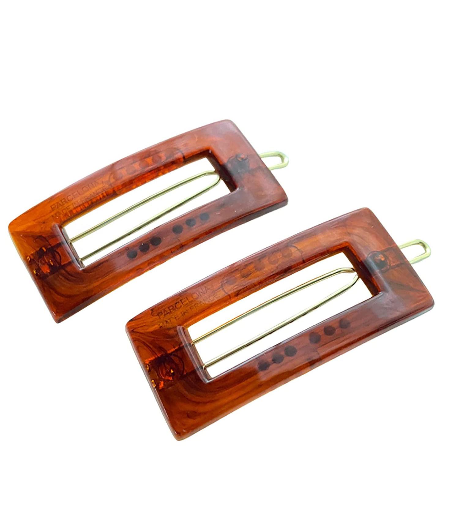 Parcelona French Rectangle Cut Out Brown Small Celluloid Acetate No Slip Grip Hair Clip Set - 2 Pack | Made in France - Buy Online on GoSupps.com