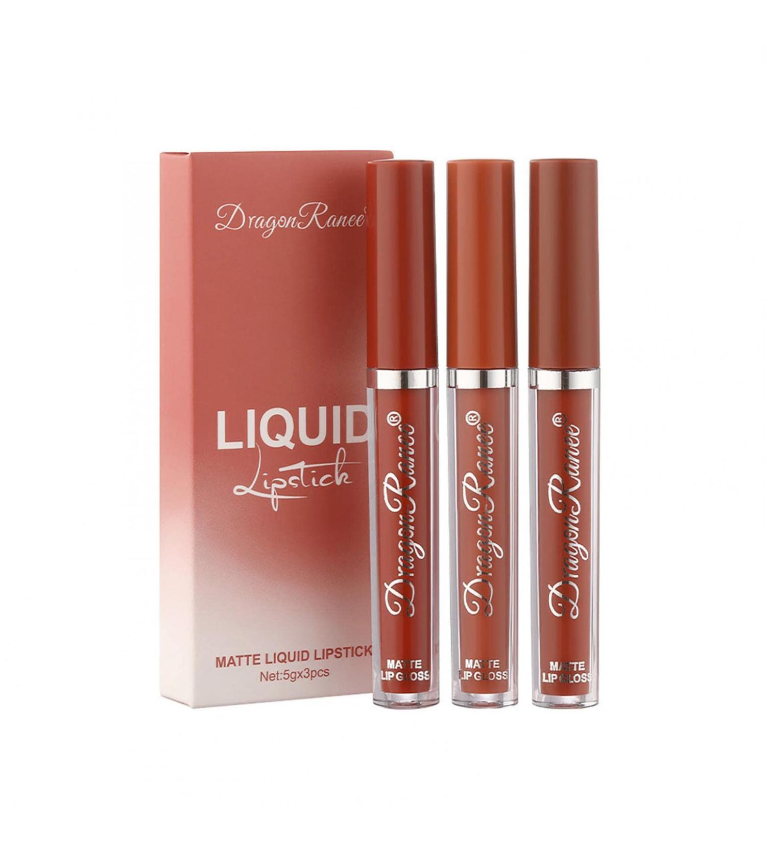 Moisturizing Semi Matte Liquid Lipstick - Kussic Long-lasting Makeup for Full Lips - Smooth Nude Color - Set of 3 Sticks #01 | International Shipping Available - Buy Online on GoSupps.com