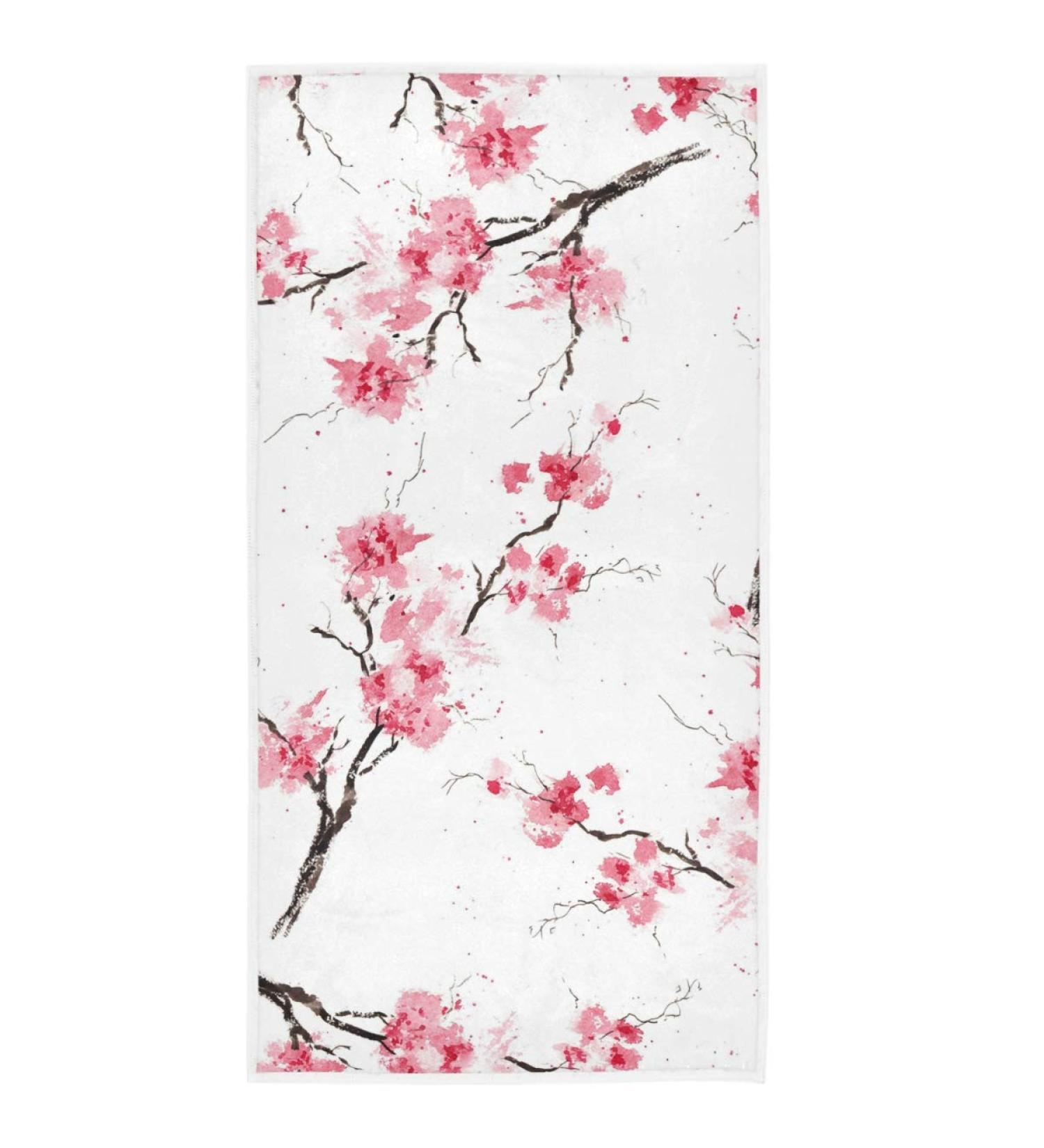 Pfrewn Cherry Blossoms Hand Towel 16x30 | Watercolor Pink Sakura Branch Bathroom Towel - Buy Online on GoSupps.com