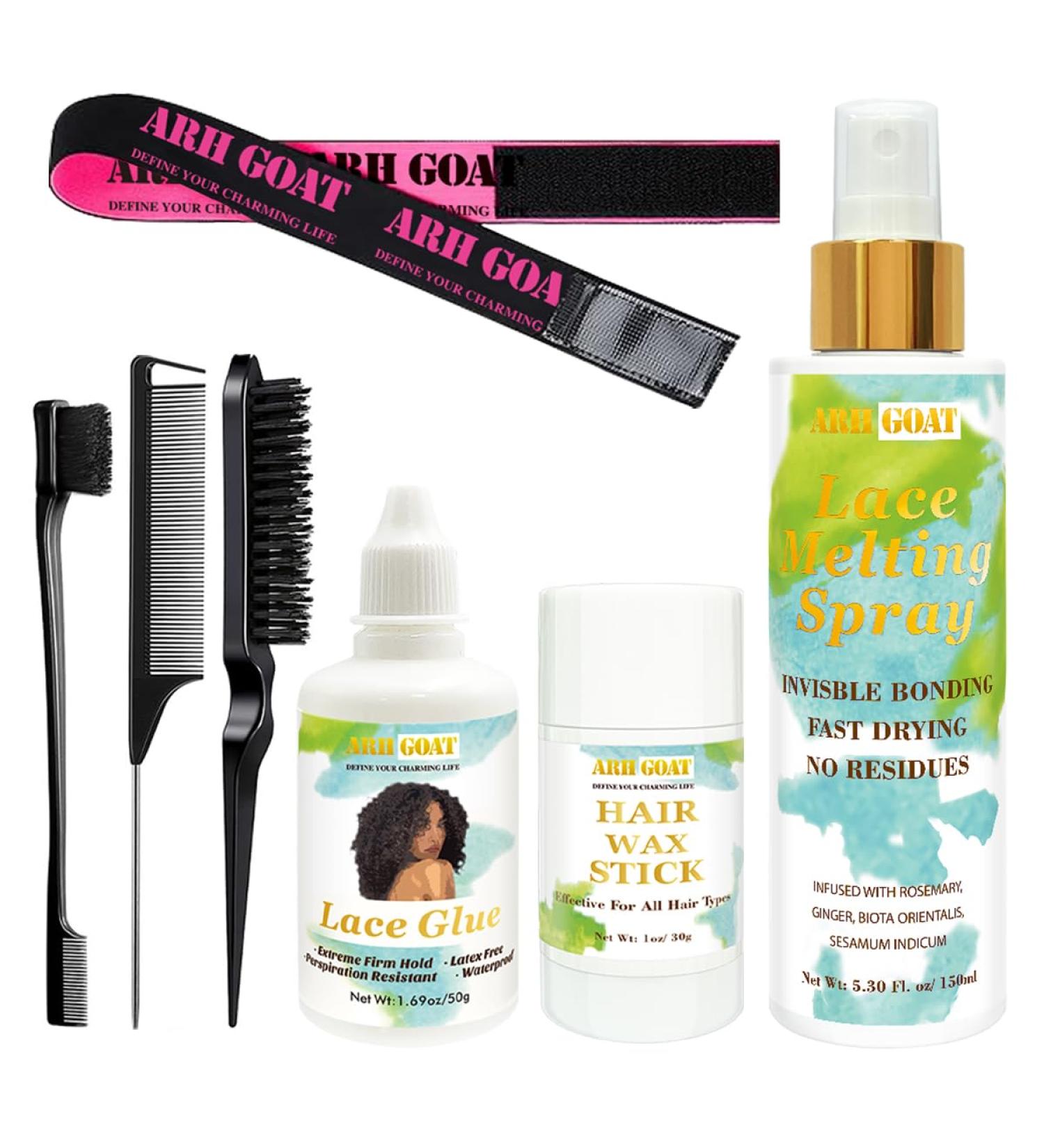 Lace Melting Spray 5.3OZ Lace Glue 1.69OZ Hair Wax Stick 1OZ GlueLess Wigs lace Bond Melting Spray with Waterproof lace Glue Wax Stick Elastic Band and Hair Tools - Buy Online on GoSupps.com
