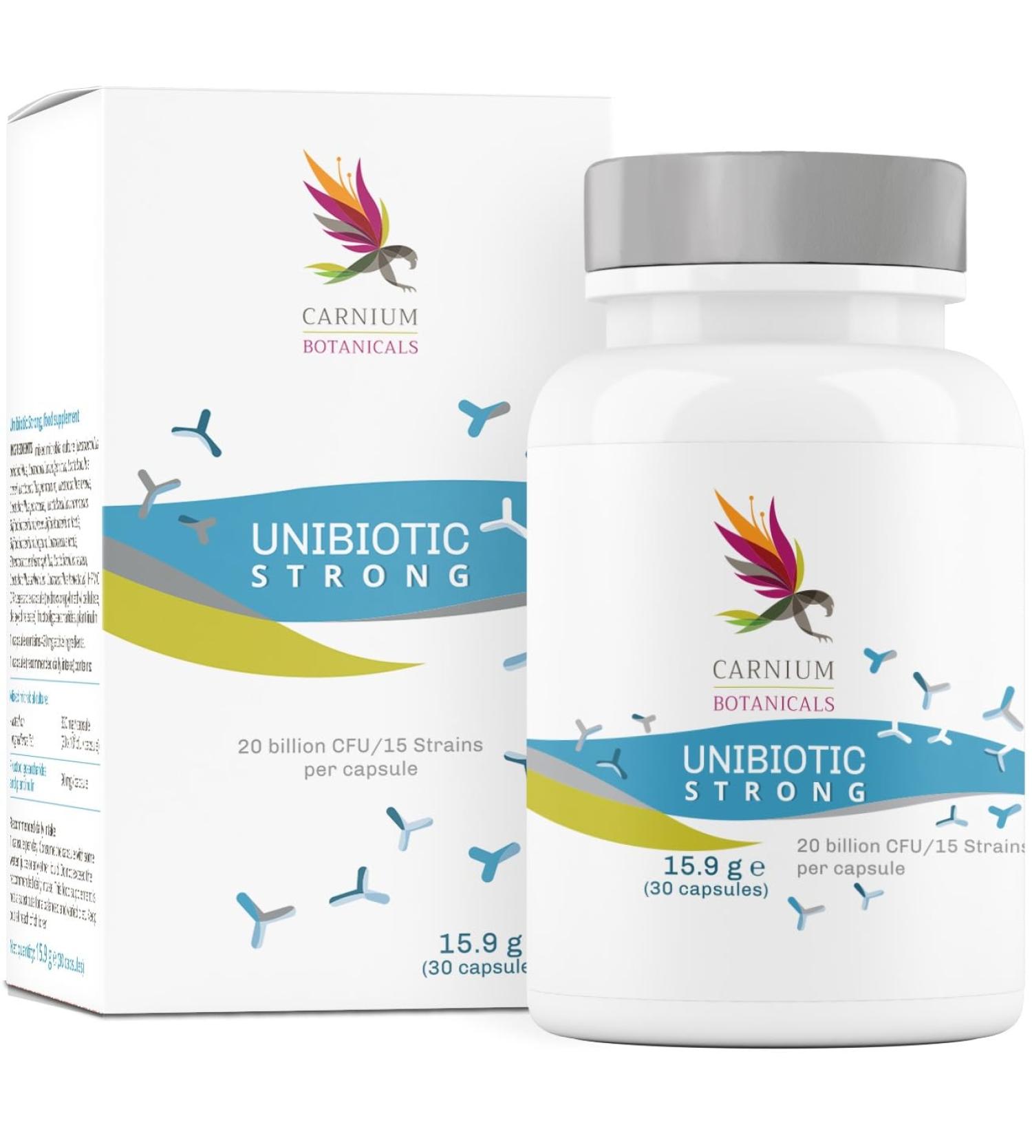 BIO PACK Carnium Botanicals Unibiotic Strong Probiotic capsules with 15 cultures complex Microbiome capsules glutenfree & vegan 30 capsules - Buy Online on GoSupps.com