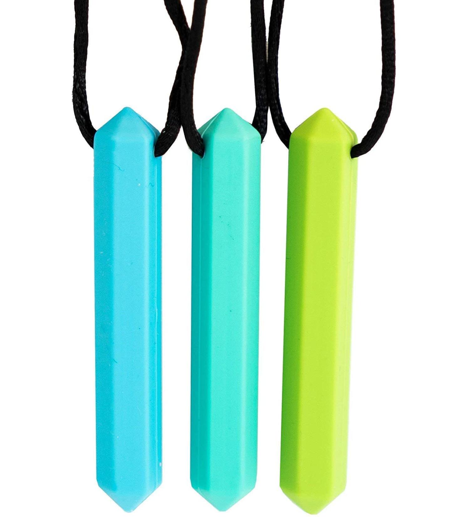 Tilcare Chew Chew Sensory Necklace - Silicone Chewy Toy for Kids & Adults with Autism - Blue/Turquoise/Green Chewing Pendant - Buy Online on GoSupps.com