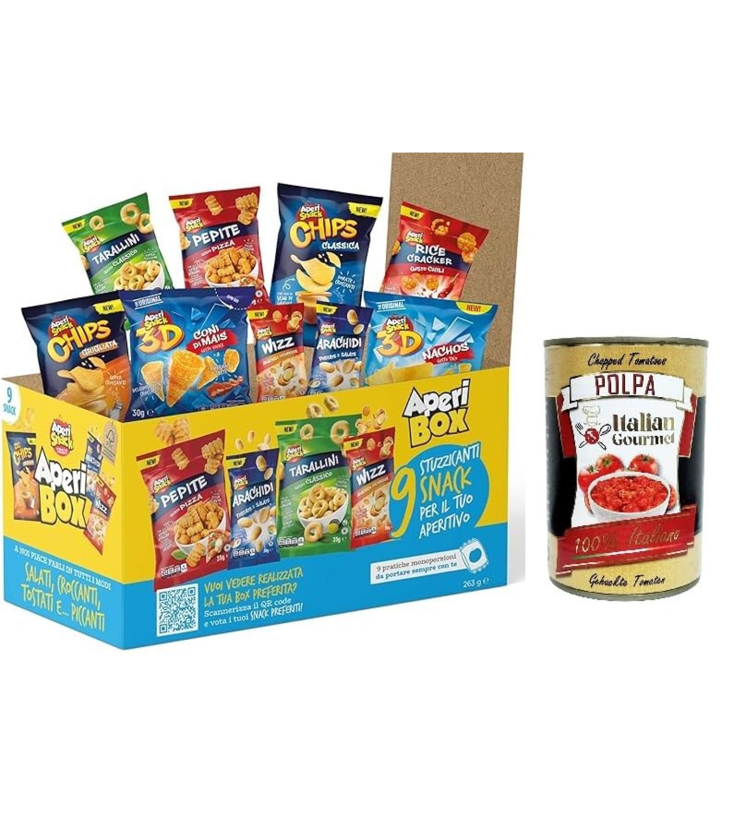 Italian Gourmet E.R. APERIBOX 9 Box of Chips and Savory Snacks 263g 9 Pieces Gift Idea 2023 + Italian Gourmet Polpa 400g - Buy Online on GoSupps.com