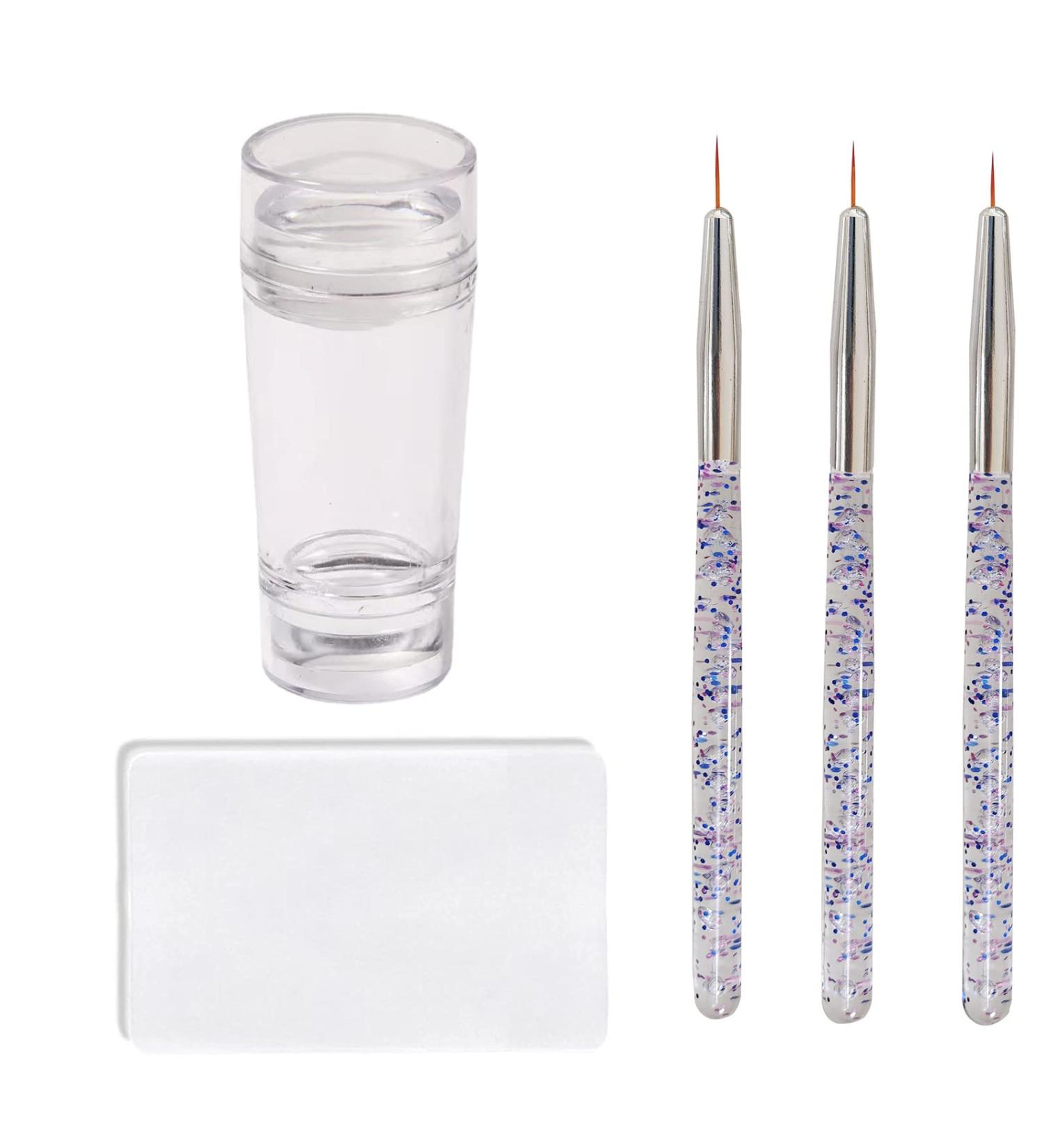Famidiqgo 3-Part Nail Art Stamp Set - French Pointed Nail Stamp Clear Jelly Stamper & Brushes for DIY Nail Studio - Buy Online on GoSupps.com