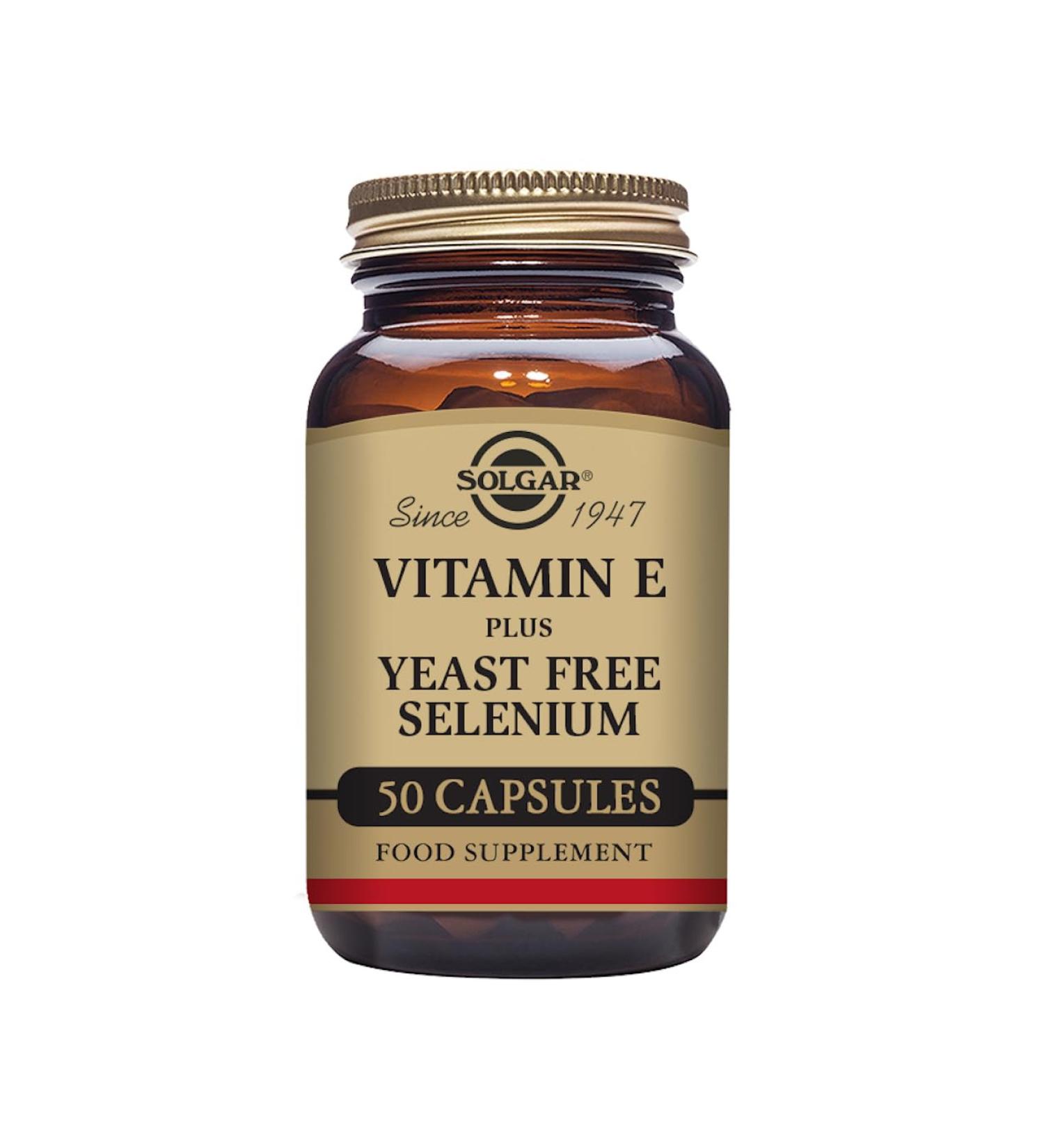 Solgar Vitamin E with Yeast Free Selenium - Supports Immune System & Metabolism - Protects Against Oxidative Stress - Daily Health Supplement - For Hair and Nails - Vegetable Capsules - Pack of 50 Natural 1 count (Pack of 50)