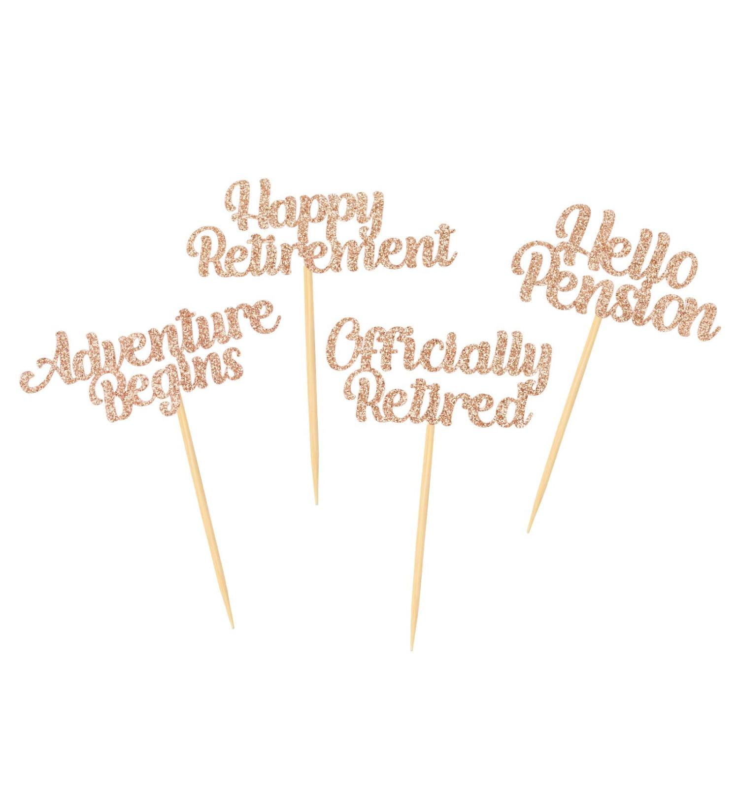 Happy Retirement Cupcake Toppers Officially Retired Hello Pension Adventure Begins Cake Picks Decorations Set of 48(Rose-A) - Buy Online on GoSupps.com