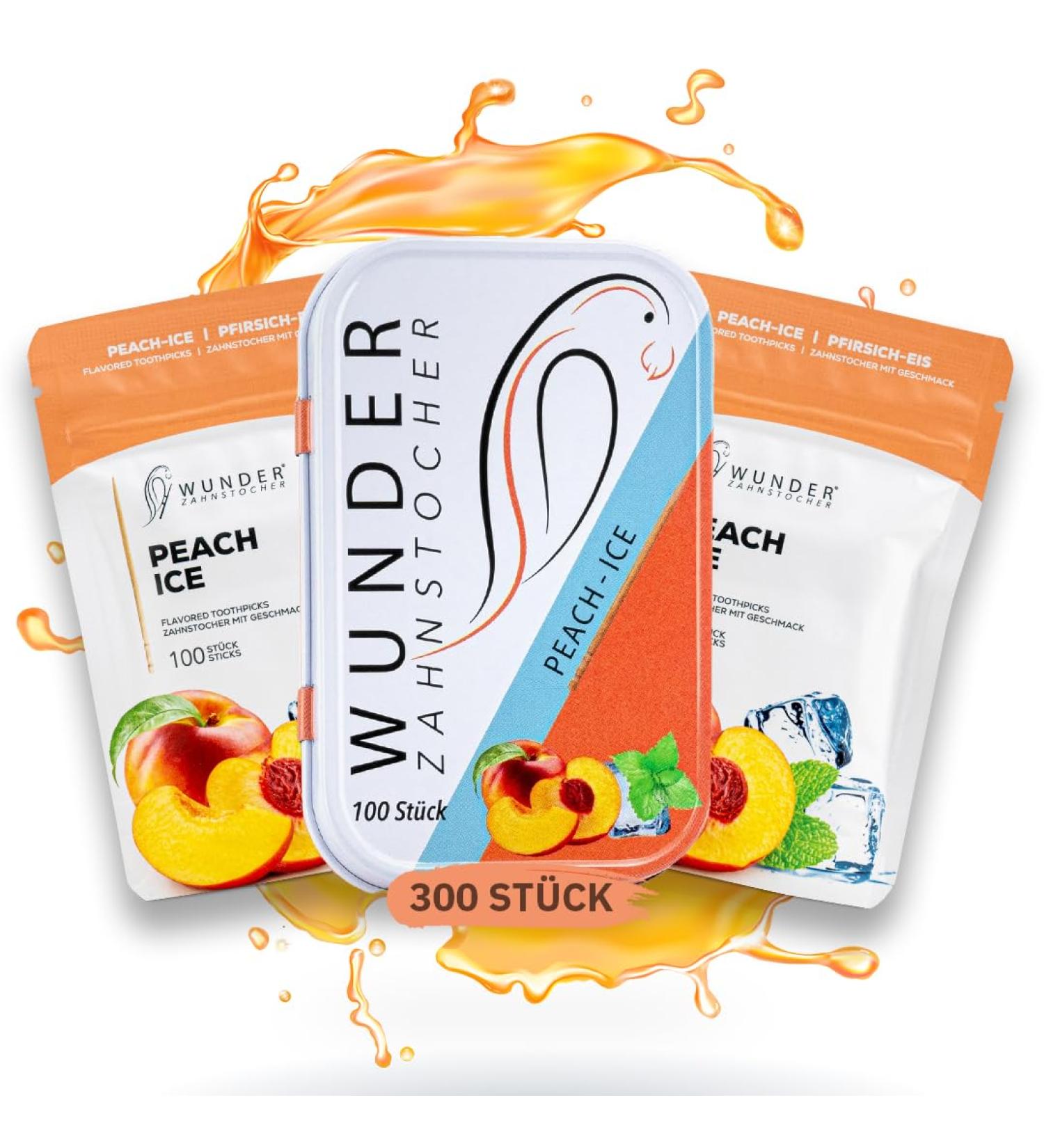 Wunder ZAHNSTOCHER Starter Bundle - 3er Set mit Geschmackszahnstochern (Pfirsich/Ice) 2x Nachf llpack + 1x Dose Internationaler Versand verf gbar - Buy Online on GoSupps.com