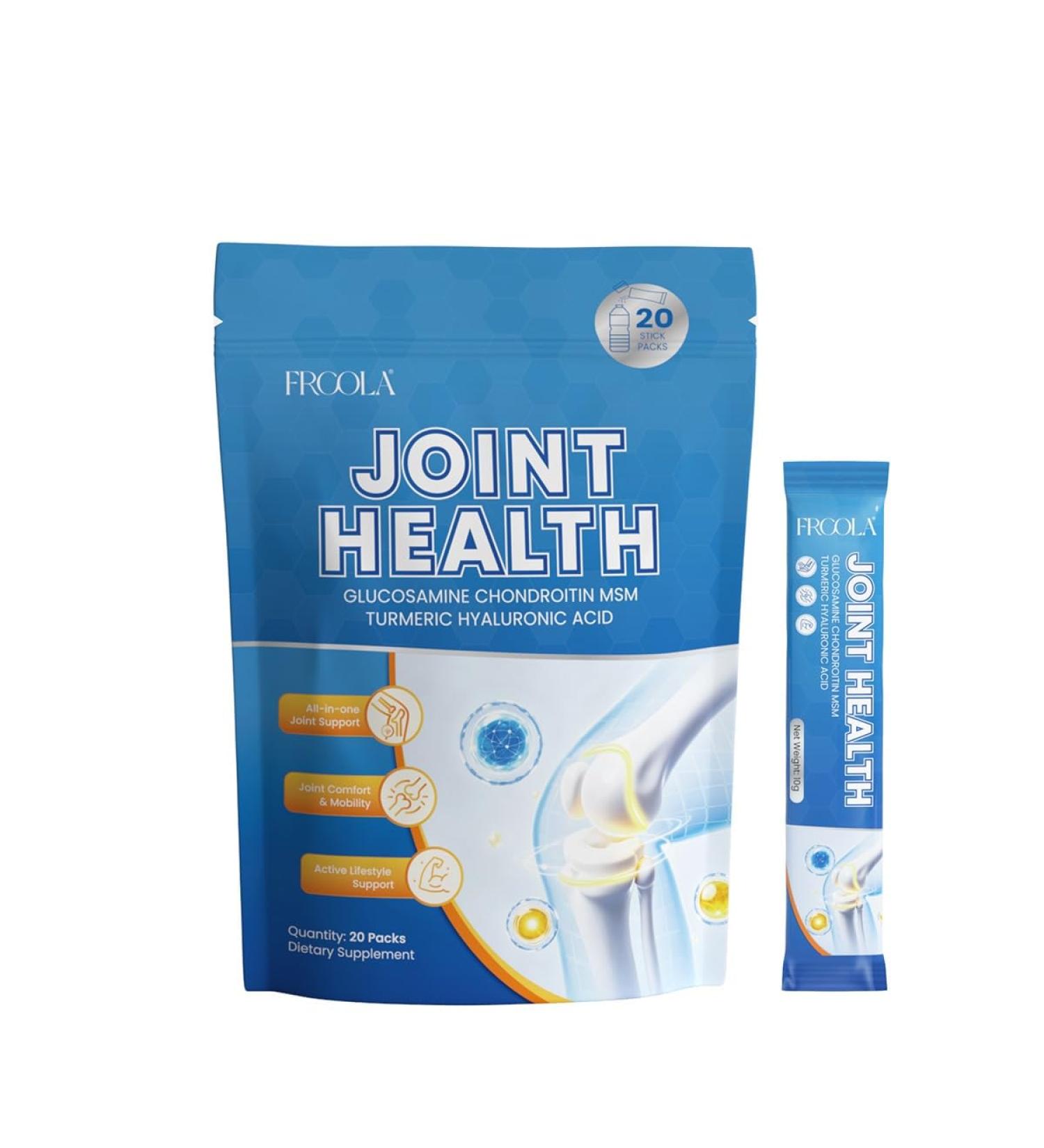 Frcola Joint Support Supplement Glucosamine Chondroitin MSM with Hyaluronic Acid & Herbal Extracts | Joint Support Powder Drink for Joint Comfort & Mobility | Mixed Berry Flavor | 20 Stick Packs - Buy Online on GoSupps.com