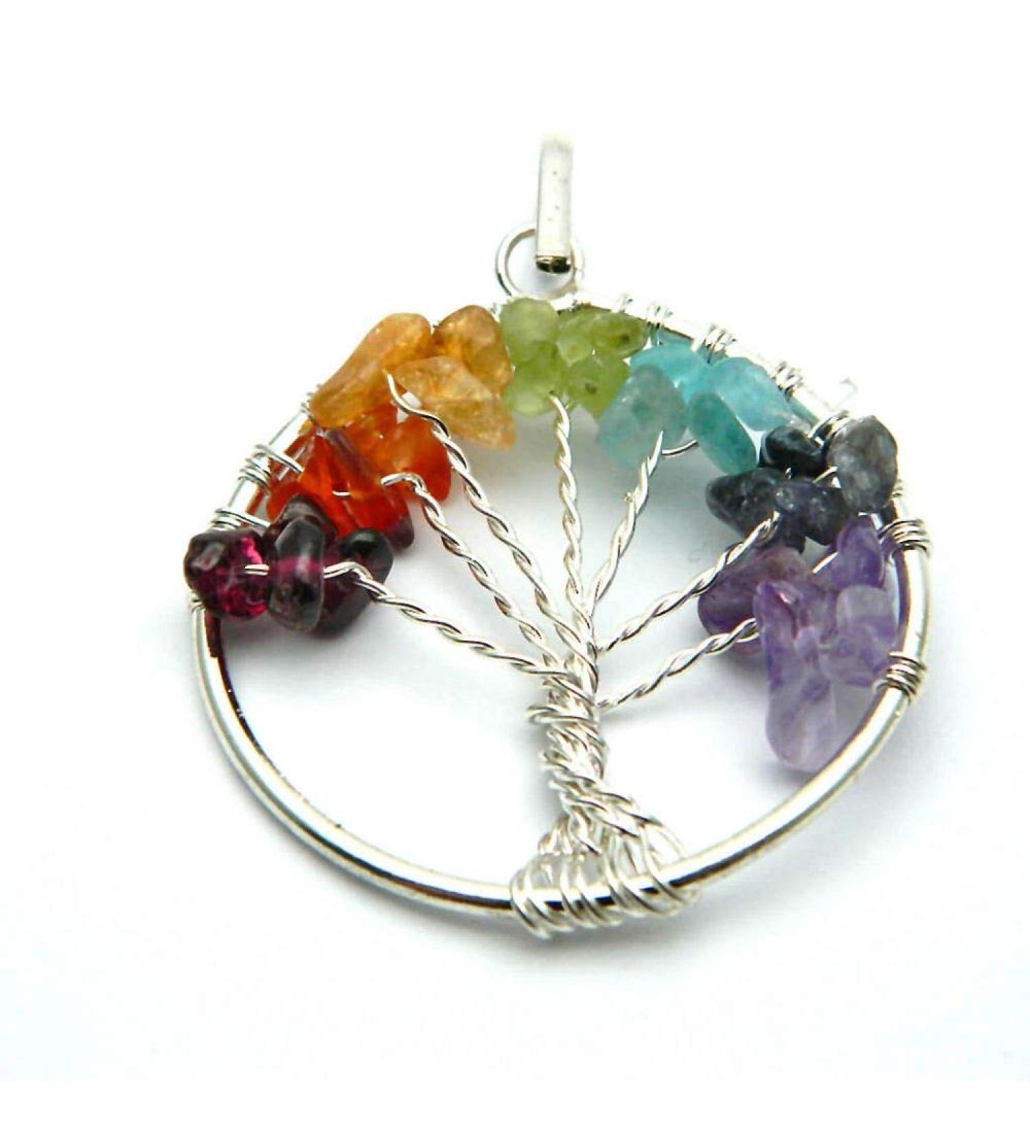 Handcrafted Tree of Life Pendant with Natural Seven Chakra Gemstones - Feng Shui Jewelry for Men & Women - Buy Online on GoSupps.com