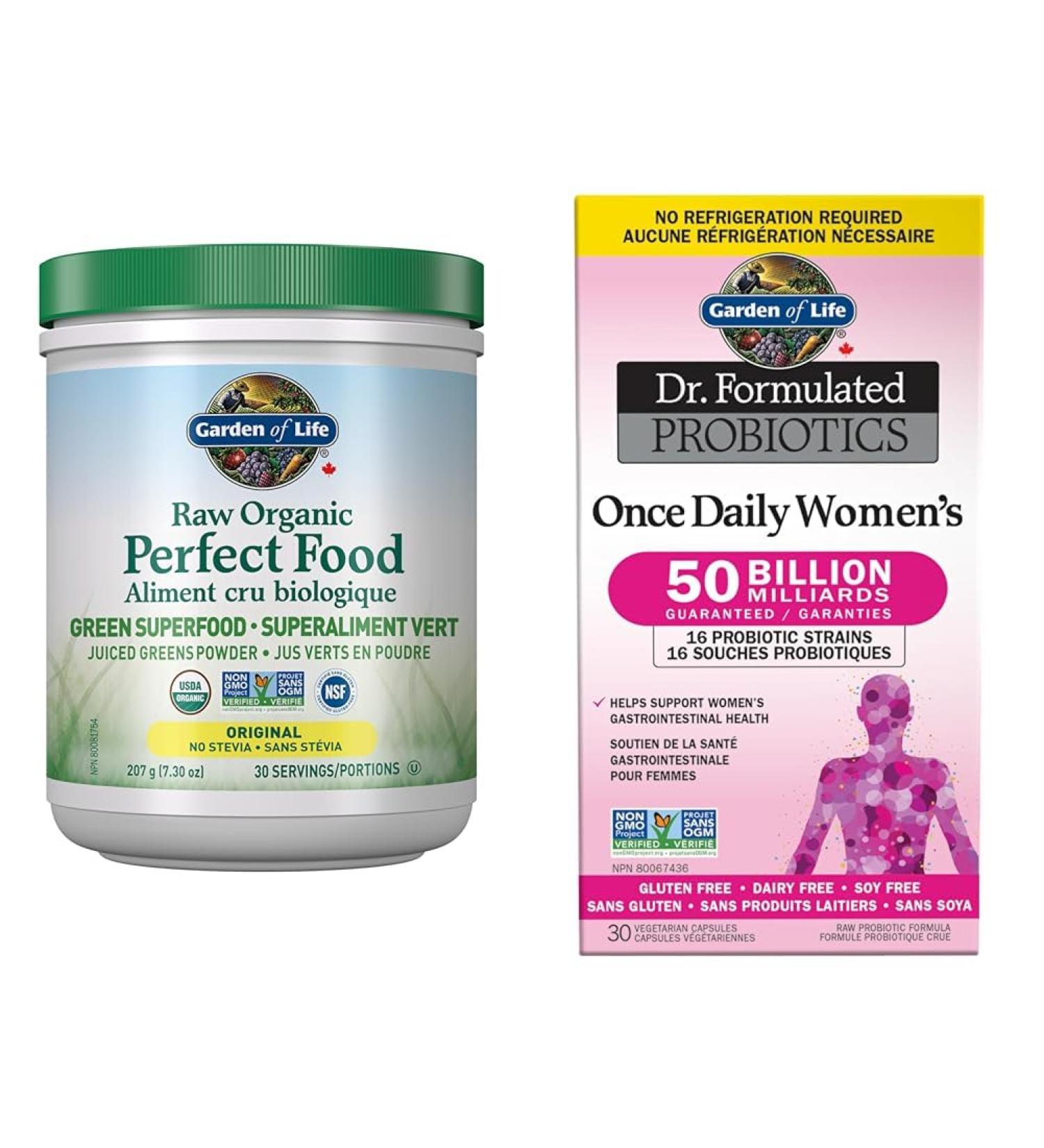 Garden of Life Raw Organic Perfect Food Green Superfood Original 207 gram."Raw Organic Perfect Food & Dr. Formulated Probiotics Once Daily Women's | Supports Women's Gut Health Health Personal Care + Women's Probiotics - Buy Online on GoSupps.com